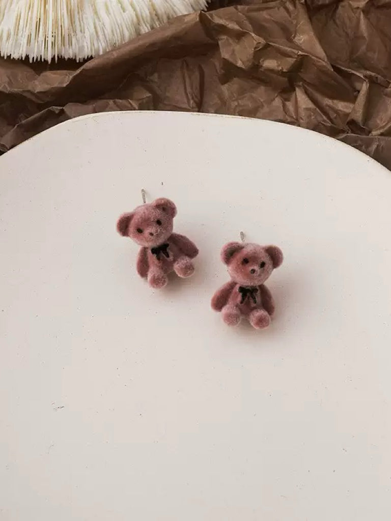 Cute Teddy Bear Clip-On Earrings – Kawaii Non-Pierced Ear Clips