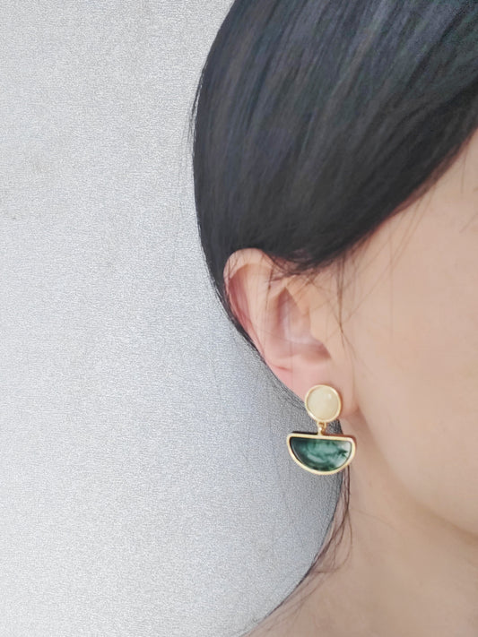 Green Geometric Clip-On Earrings – Non-Pierced Ear Clips