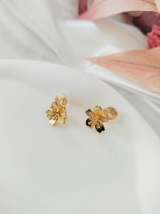 Gold Sakura Clip-On Earrings – Gold Floral Non-Pierced Ear Clips