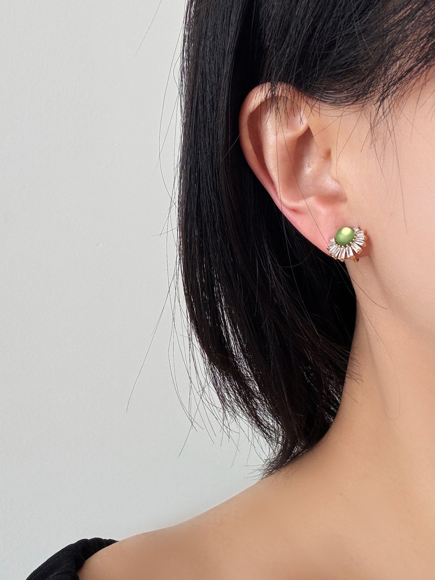green cat eye tone clip on earrings for sensitive ears