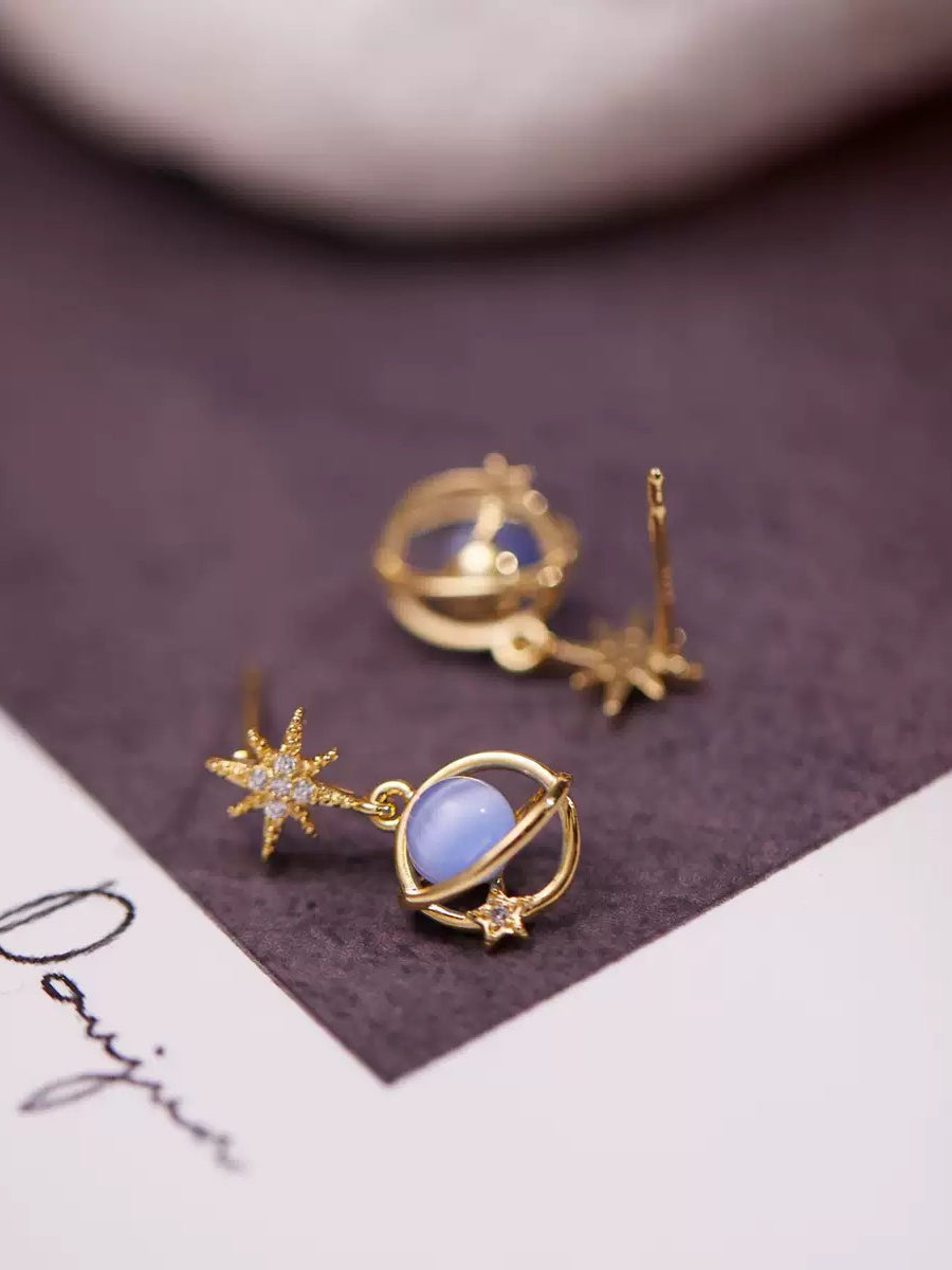Blue Planet Dangle Clip-On Earrings – Gold Non-Pierced Ear Clips