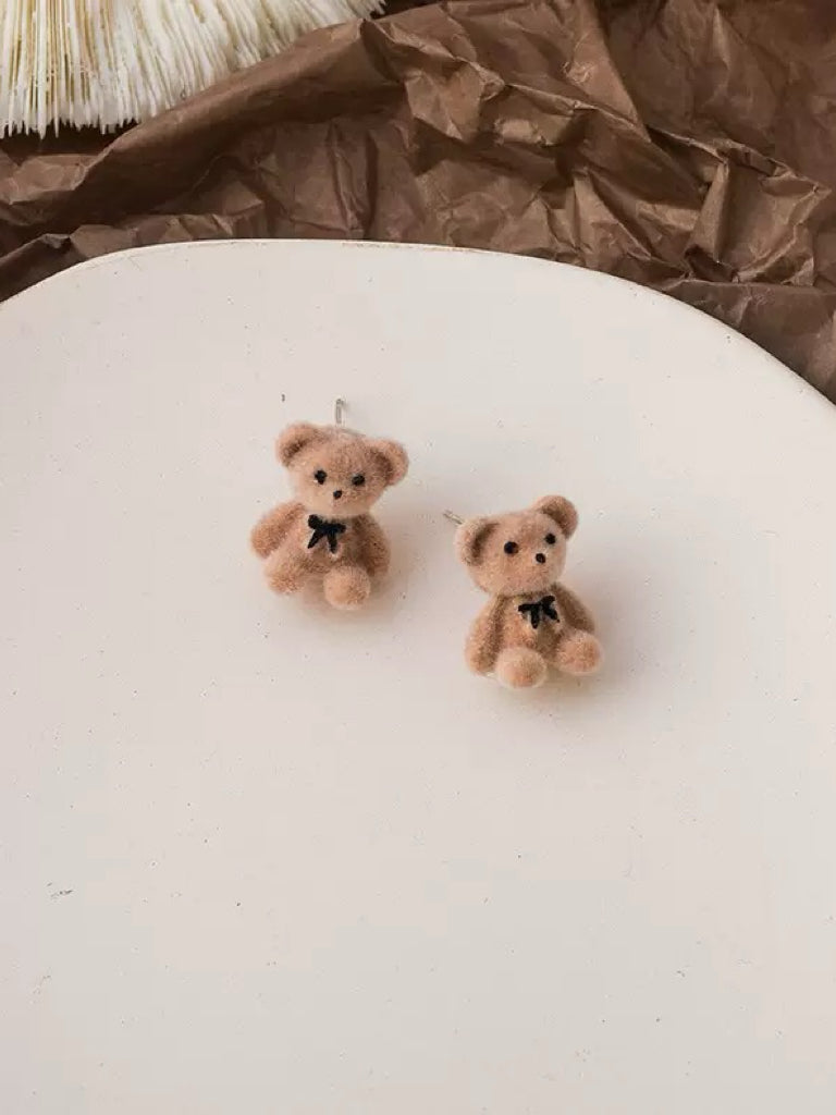 Cute Teddy Bear Clip-On Earrings – Kawaii Non-Pierced Ear Clips