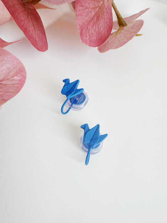 blue crane clip on earrings for non-pierced ears