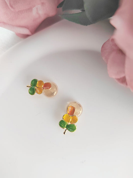 green leaves clip on earrings for non-pierced ears