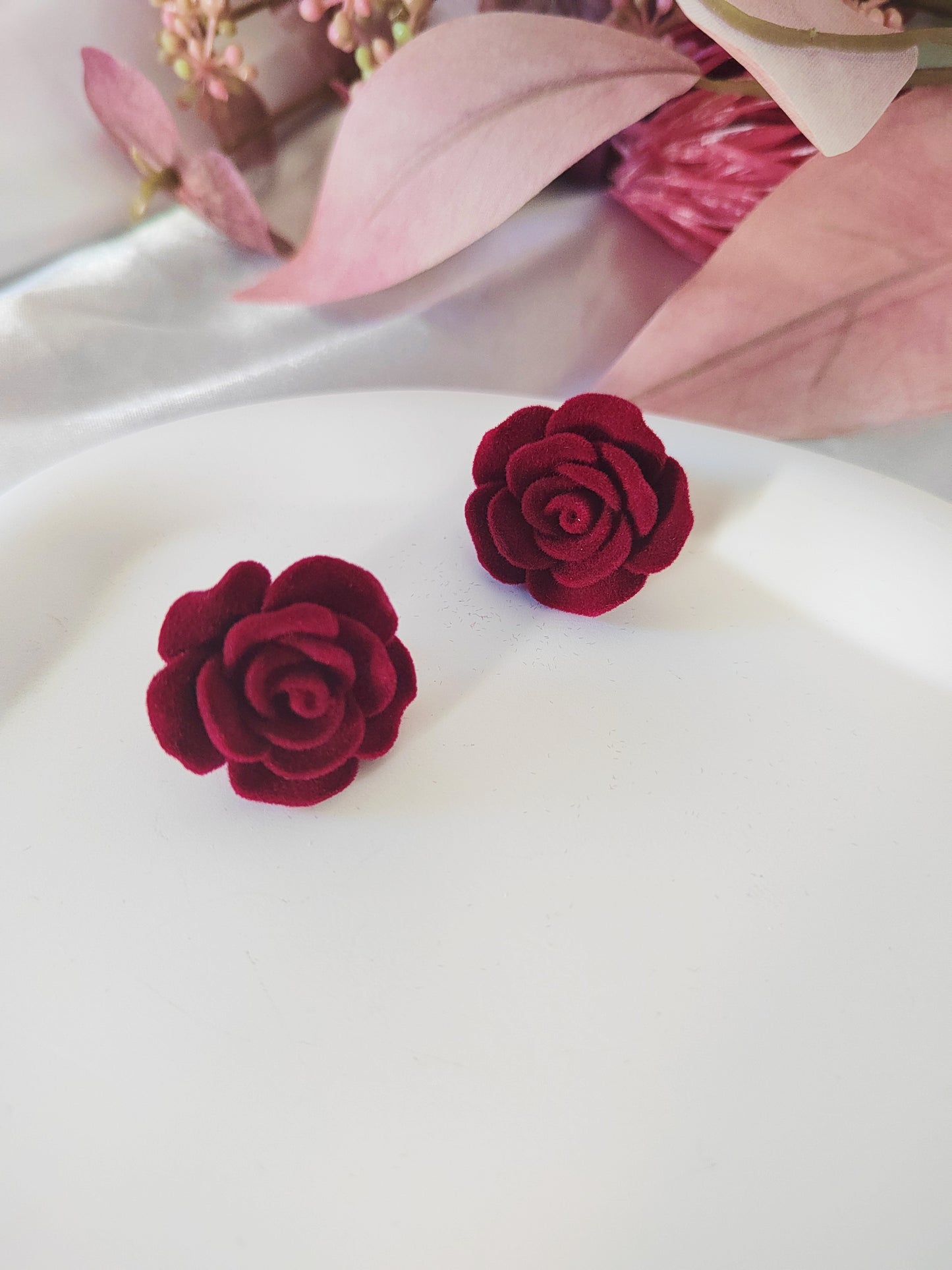 red rose clip on earrings for non-pierced ears