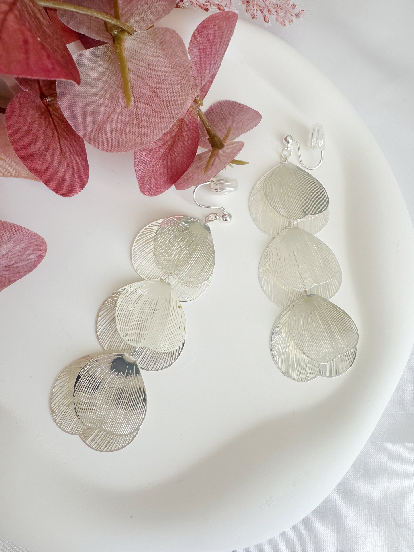 Gold/Silver Heart Leaf Tassel Clip-On Earrings – Non-Pierced Ear Clips