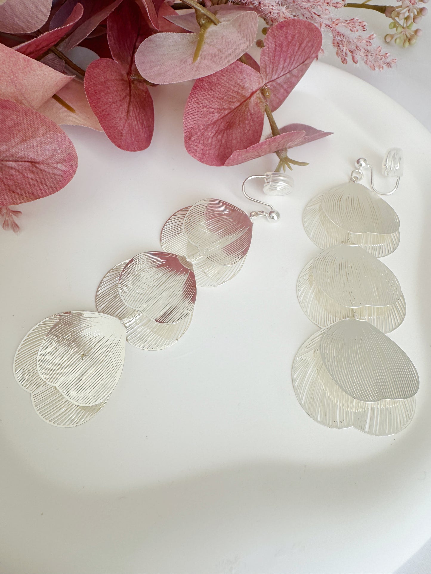 Gold/Silver Heart Leaf Tassel Clip-On Earrings – Non-Pierced Ear Clips