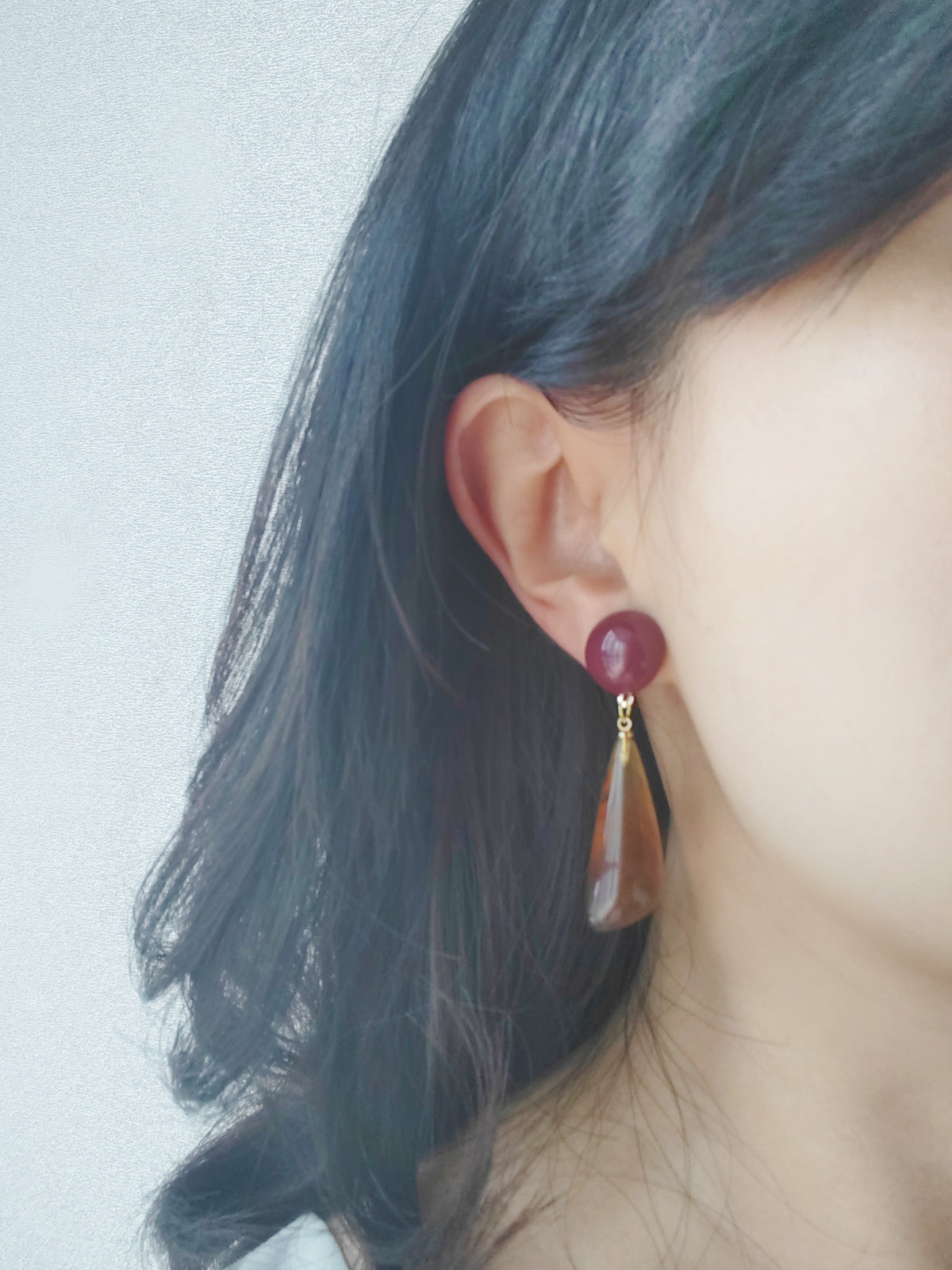 Resin Drop Clip-On Earrings –Gradient Brown Non-Pierced Ear Clips