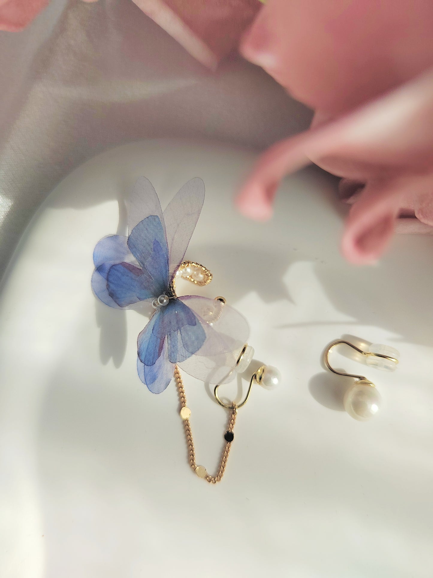 Mismatched Purple Butterfly Clip-On Earrings – Freshwater Pearl Non-Pierced Ear Clips