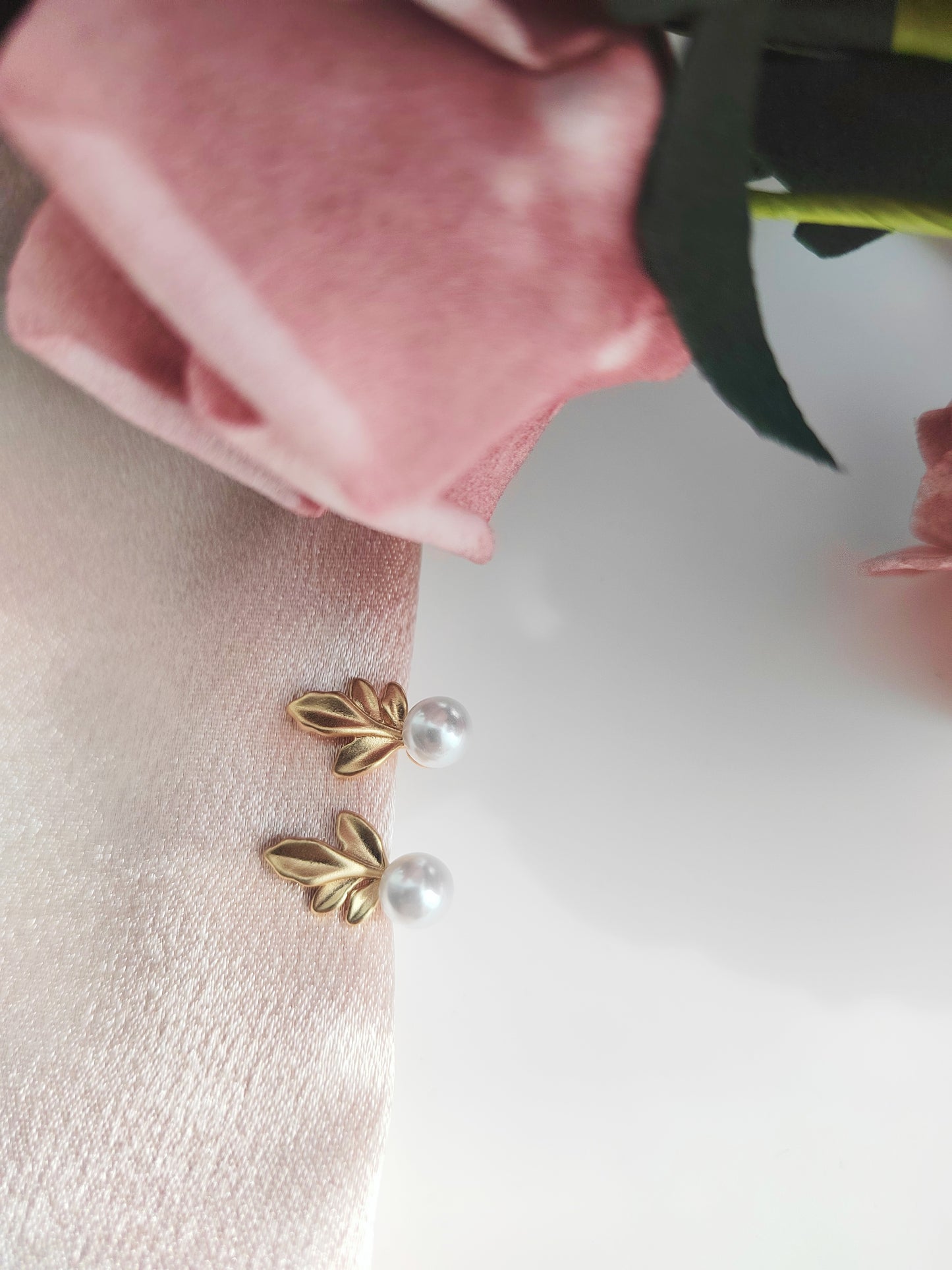 Gold Leaf Pearl Clip-On Earrings-Non-Pierced Ear Clips