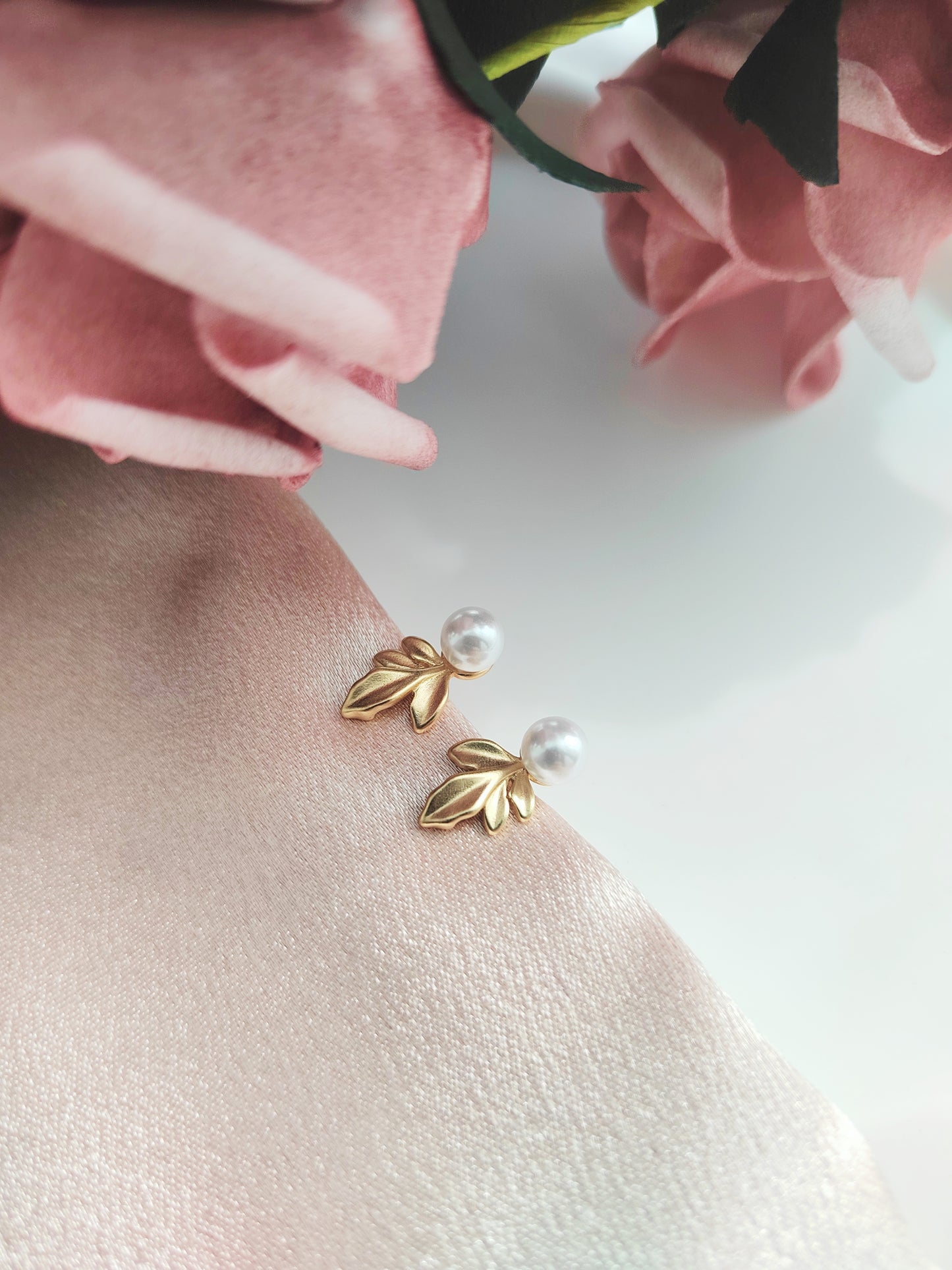 Gold Leaf Pearl Clip-On Earrings-Non-Pierced Ear Clips