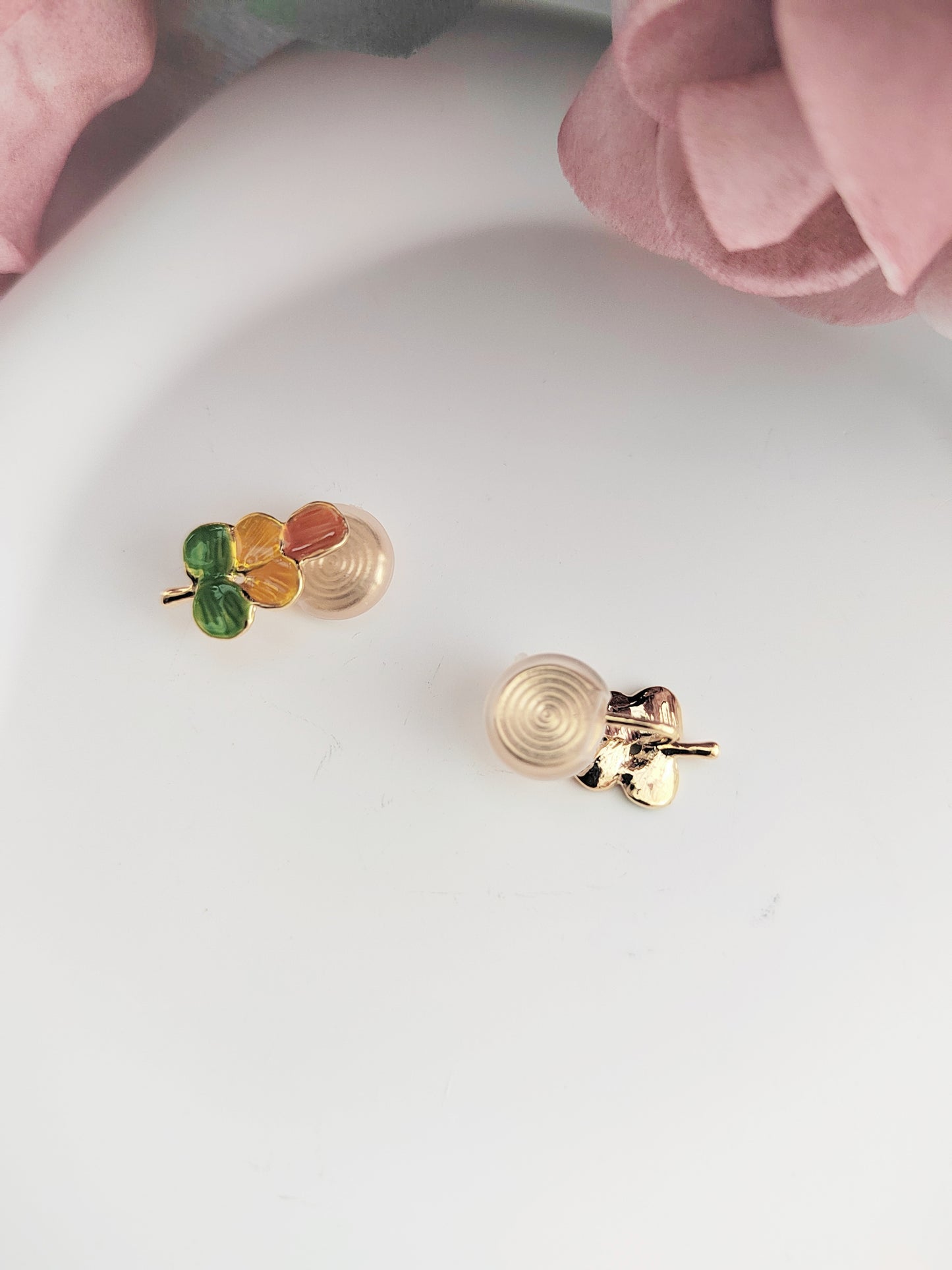 Colourful Enamel Leaf Clip-On Earrings –Stud Non-Pierced Ear Clips