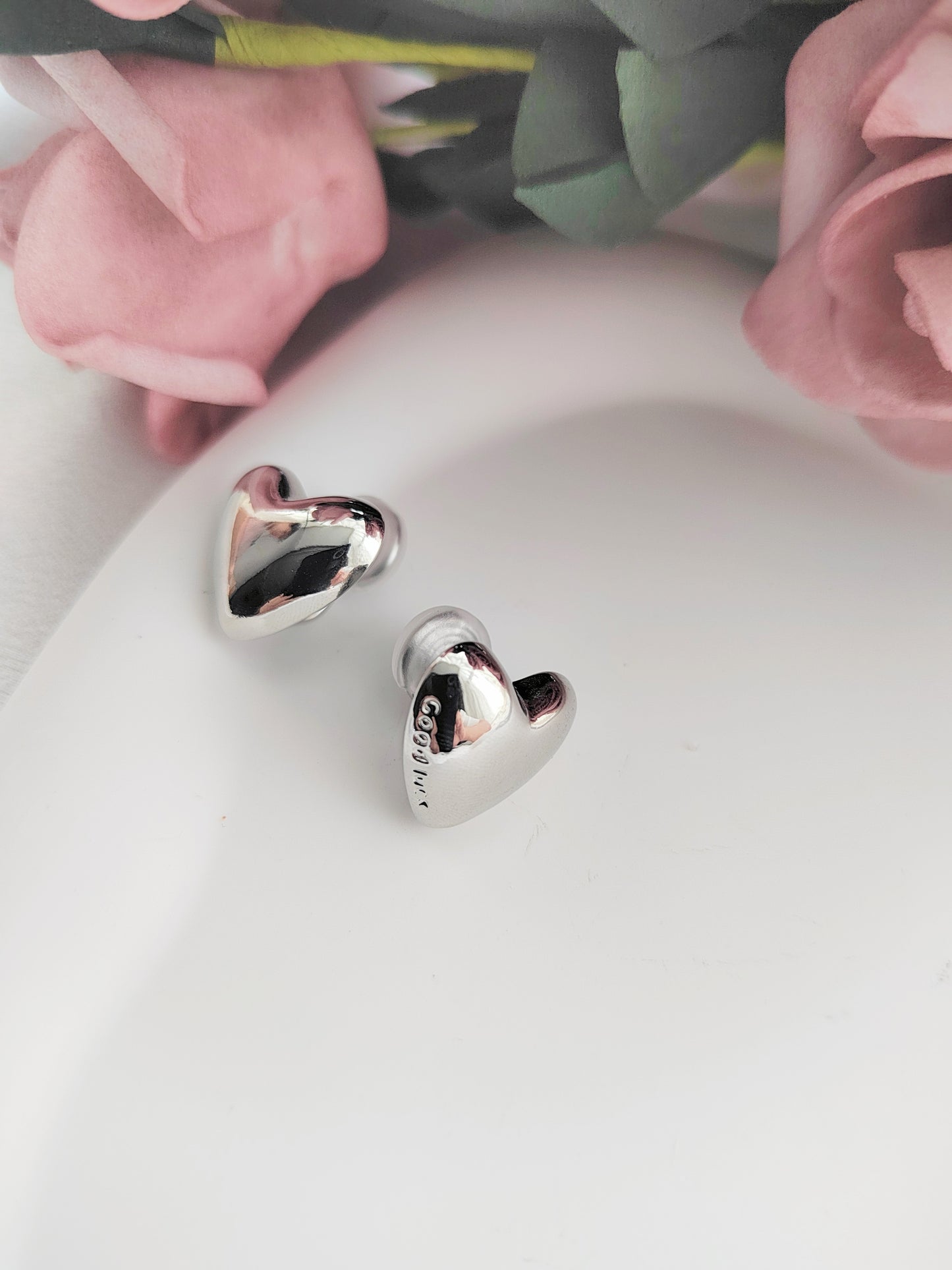 Silver Heart Clip-On Earrings-'Good Luck' Non-Pierced Ear Clips