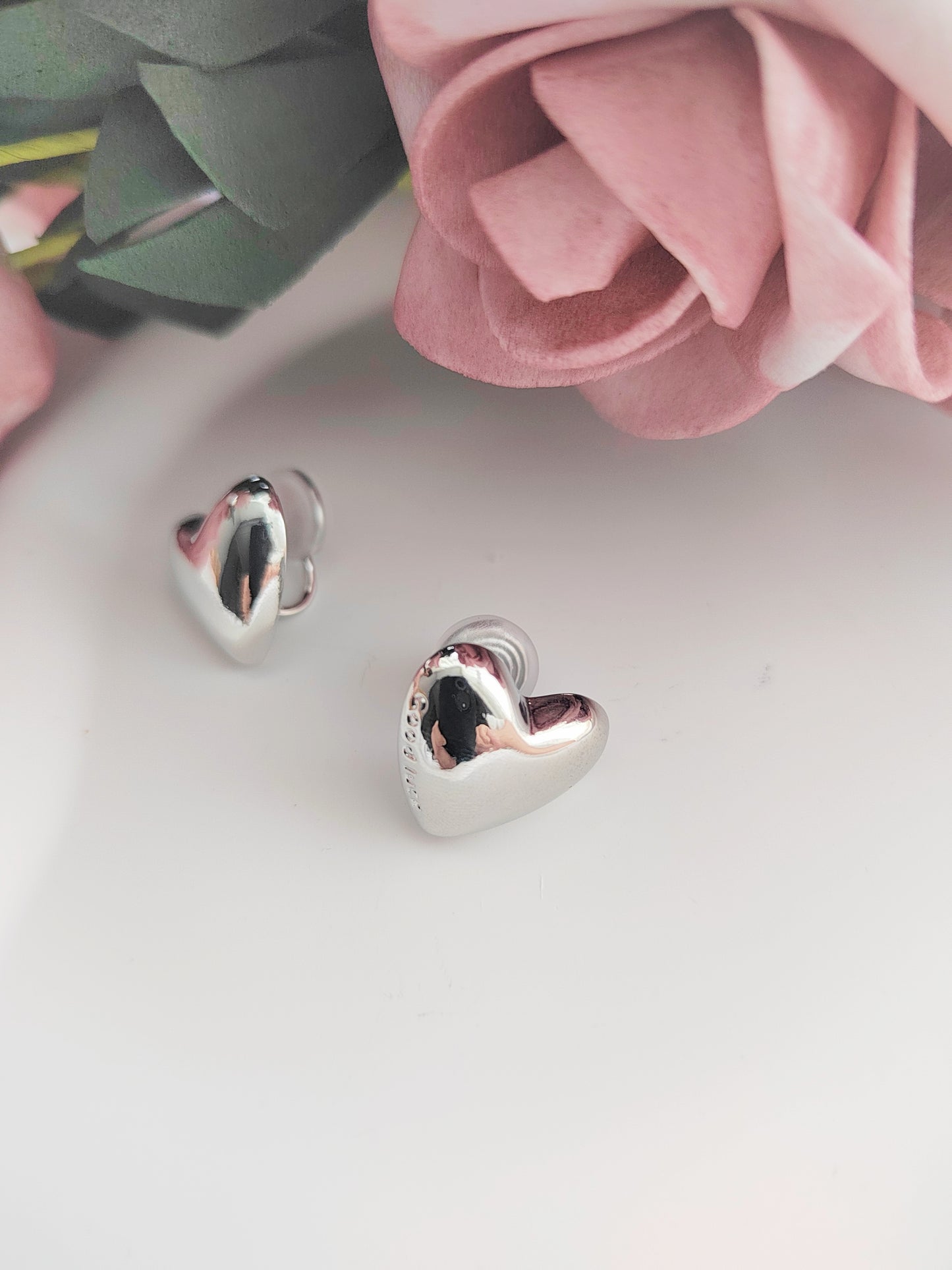 Silver Heart Clip-On Earrings-'Good Luck' Non-Pierced Ear Clips