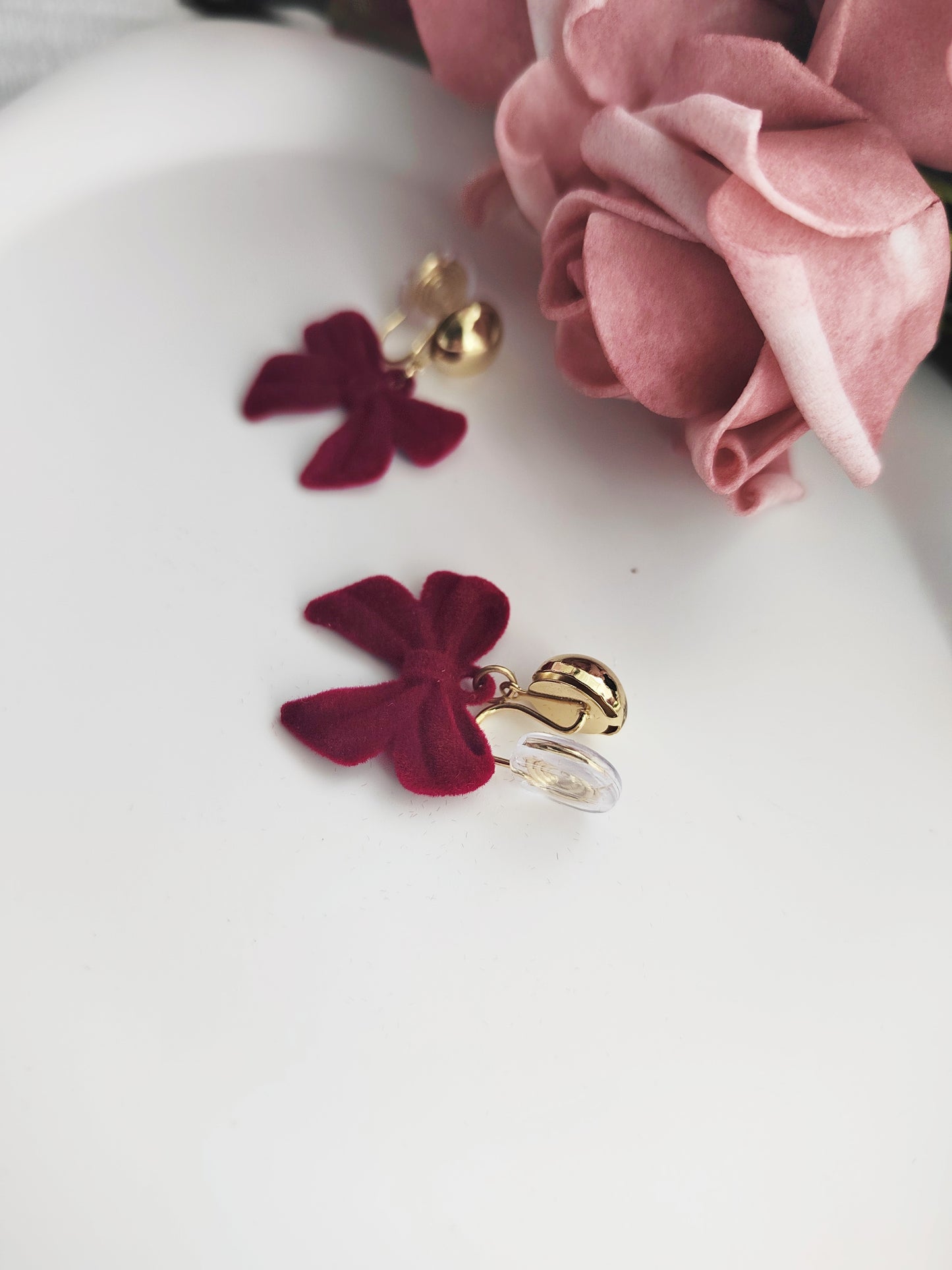 Red Velvet Bow Clip-On Earrings – Non-Pierced Ear Clips