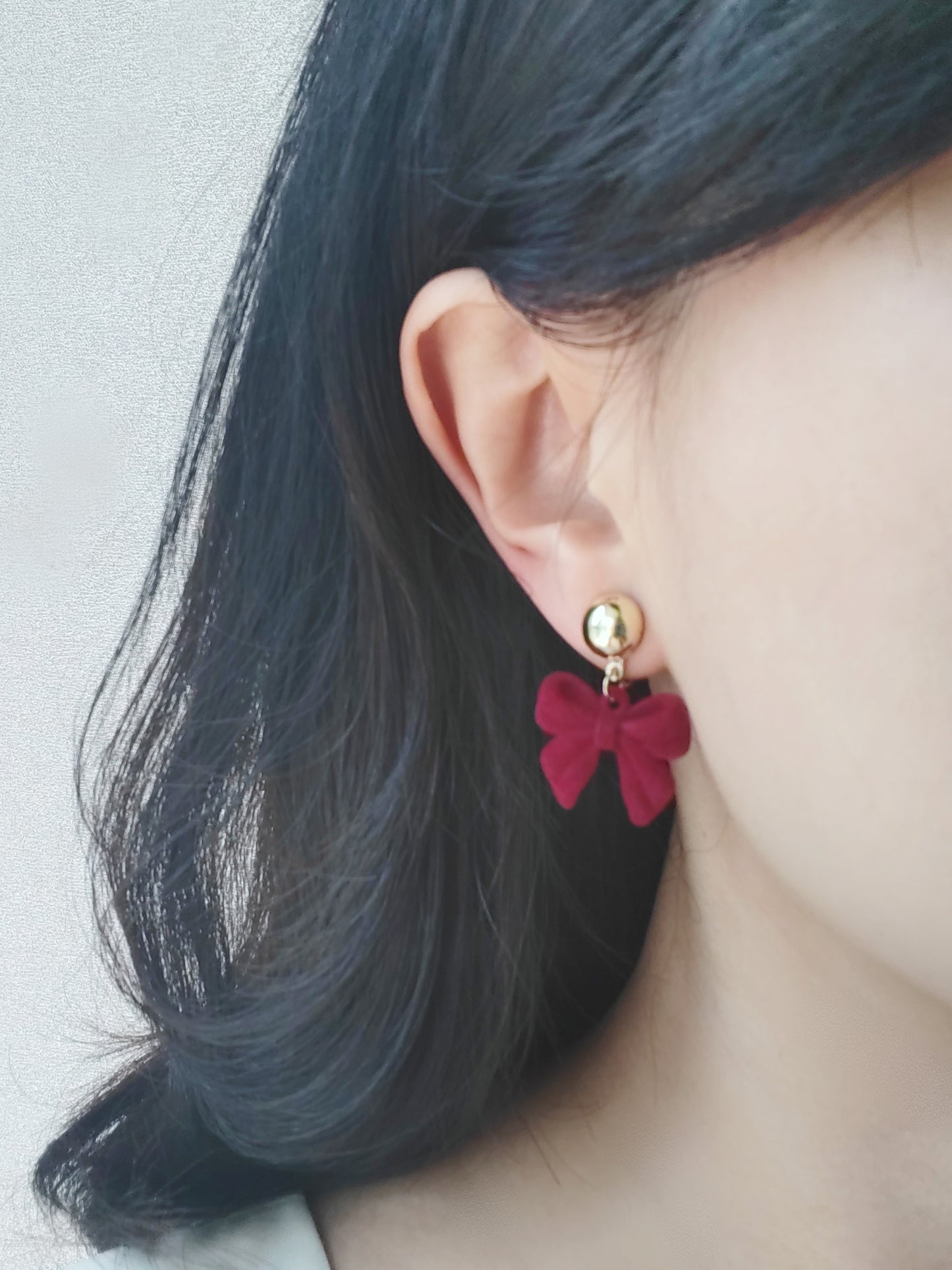 Red Velvet Bow Clip-On Earrings – Non-Pierced Ear Clips