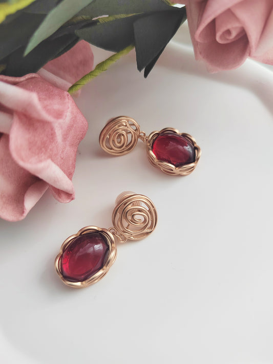 Ruby Drop Clip-On Earrings – Gold Rose Non-Pierced Ear Clips