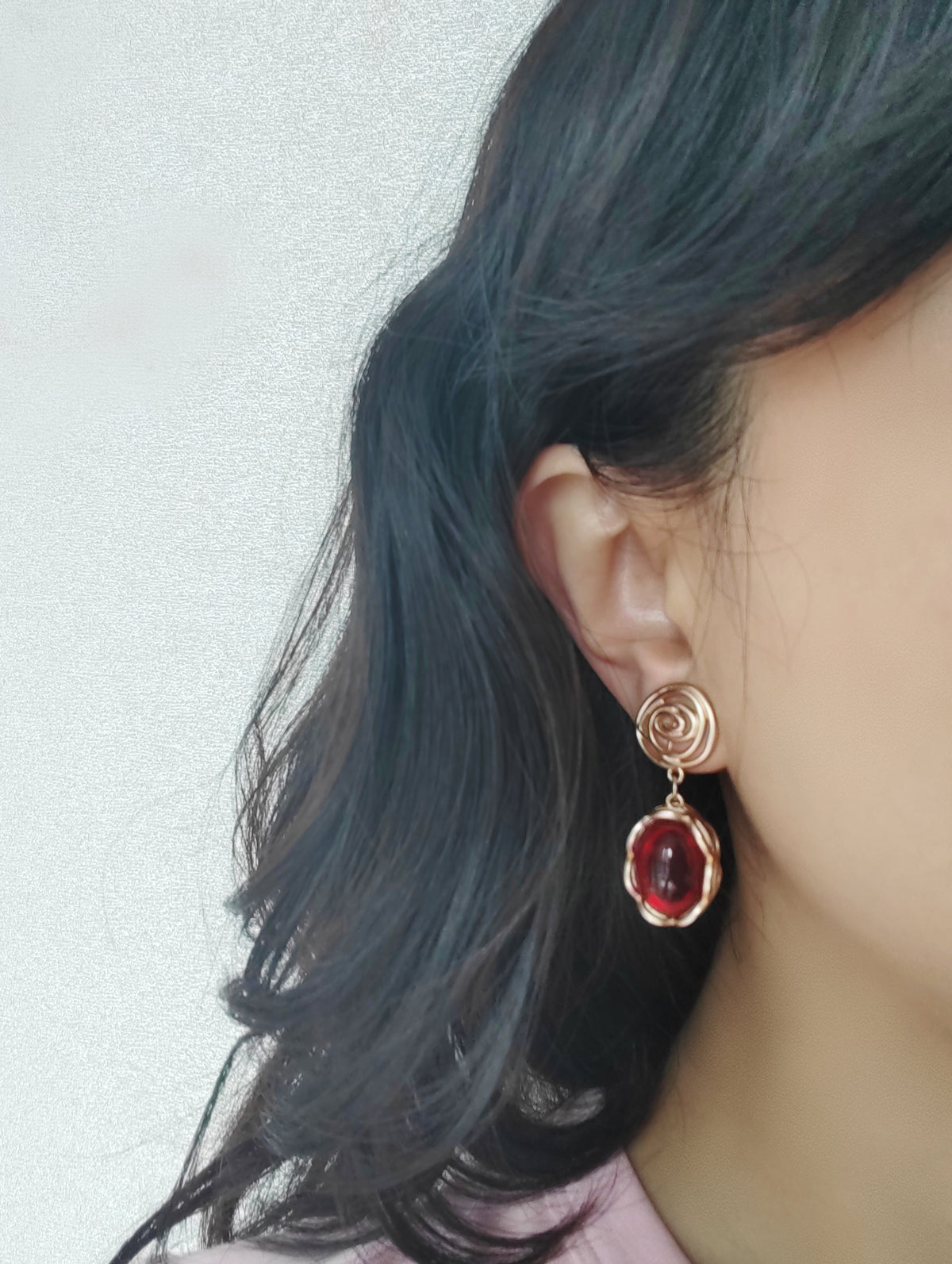 Ruby Drop Clip-On Earrings – Gold Rose Non-Pierced Ear Clips