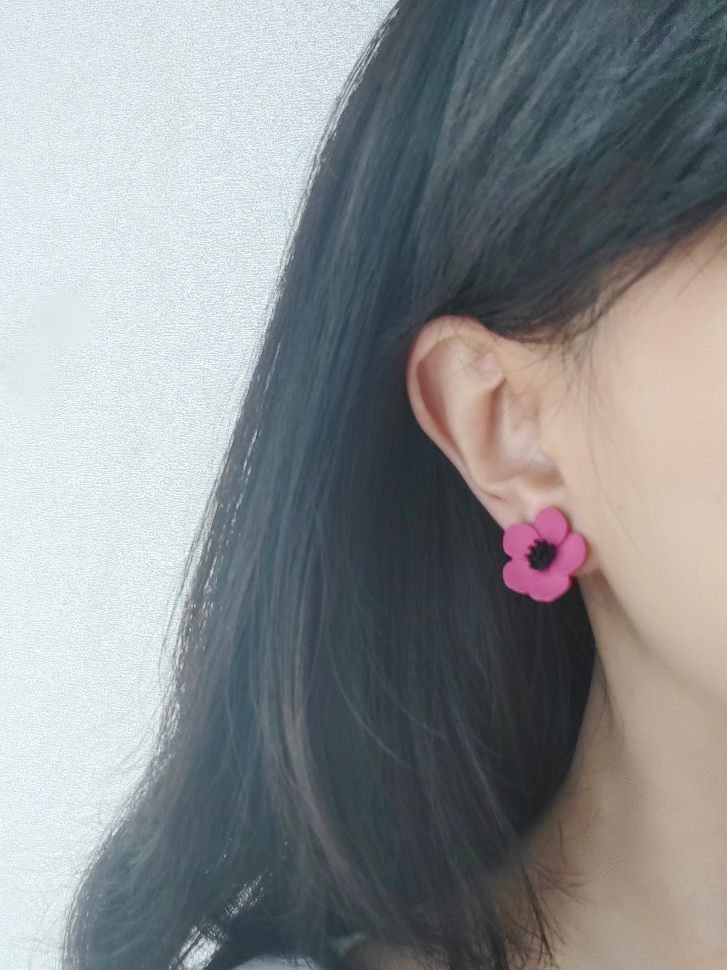 Pink Flower Clip-On Earrings – Baked Enamel Stud Non-Pierced Ear Clips