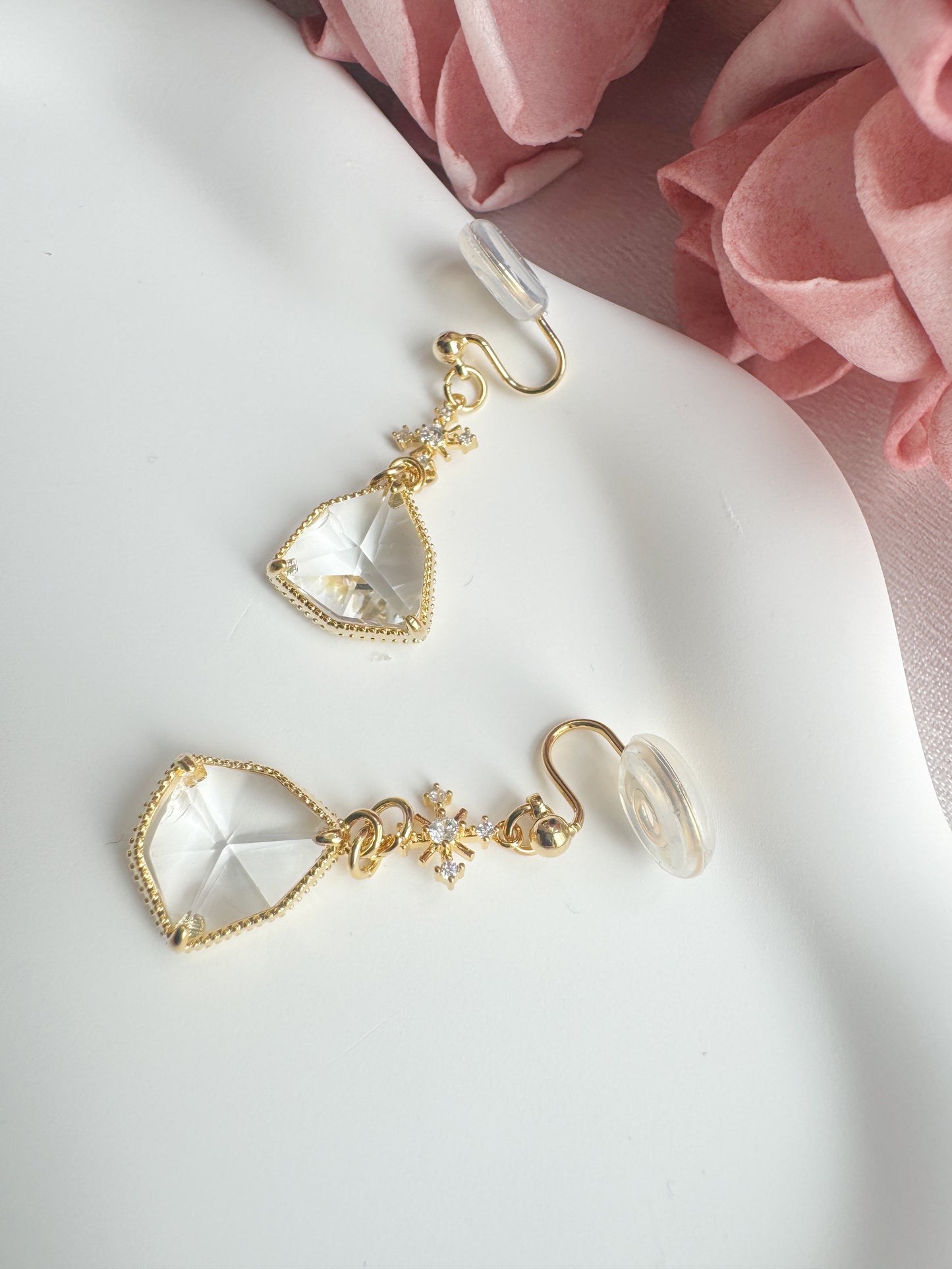 Vintage Snowflake Triangle Glass Drop Clip-On Earrings – Non-Pierced Ear Clips