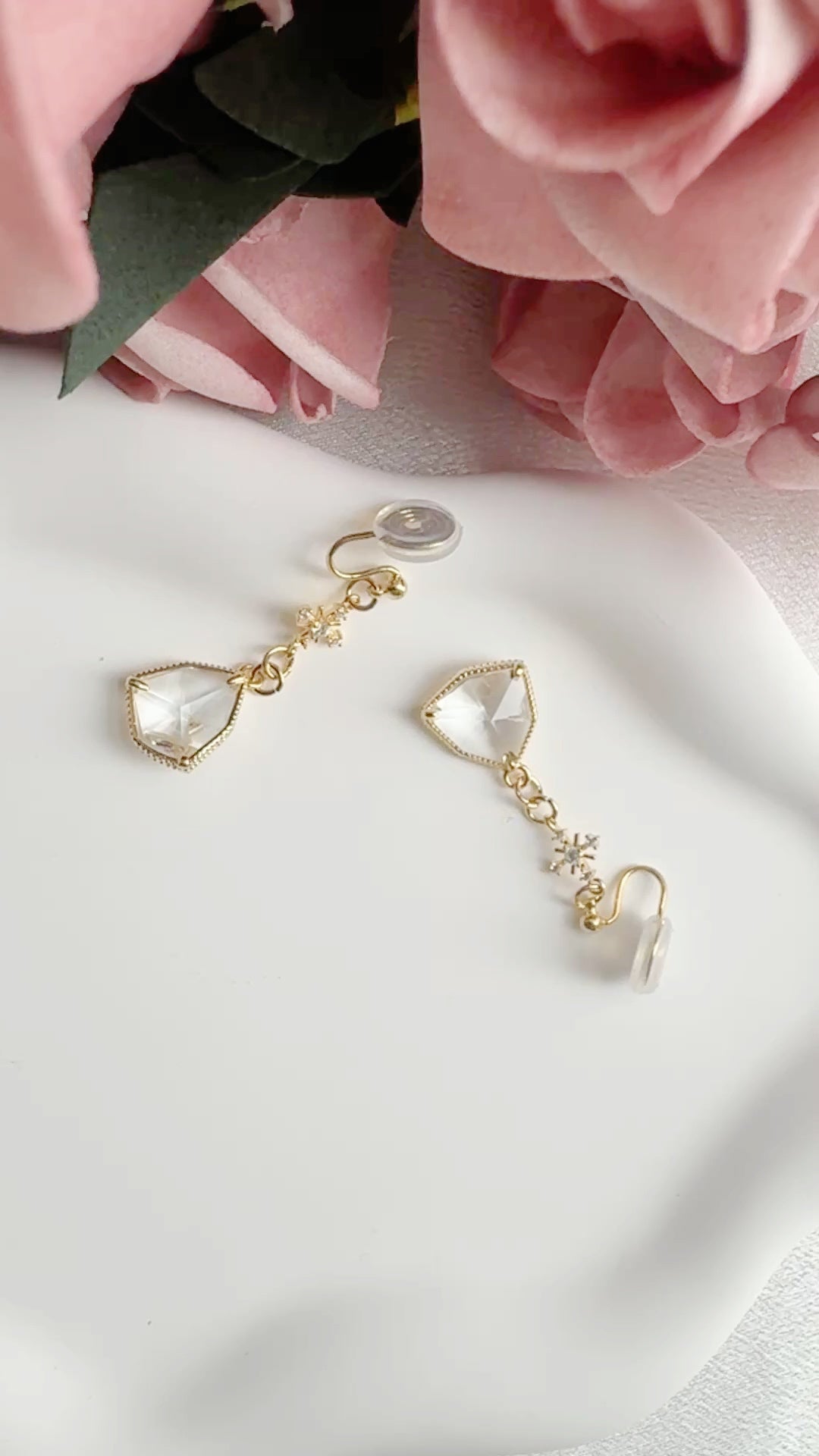 Vintage Snowflake Triangle Glass Drop Clip-On Earrings – Non-Pierced Ear Clips