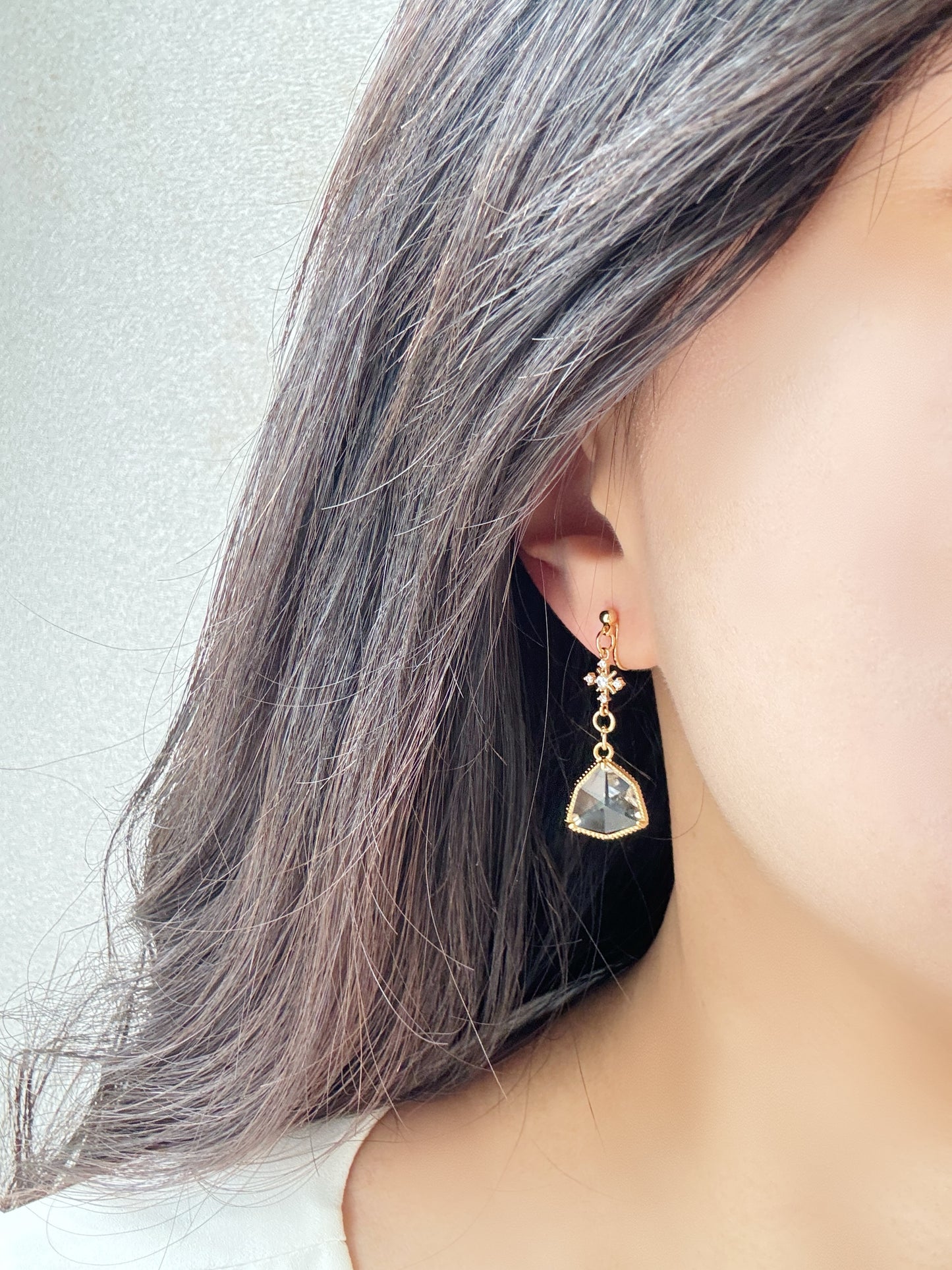 Vintage Snowflake Triangle Glass Drop Clip-On Earrings – Non-Pierced Ear Clips
