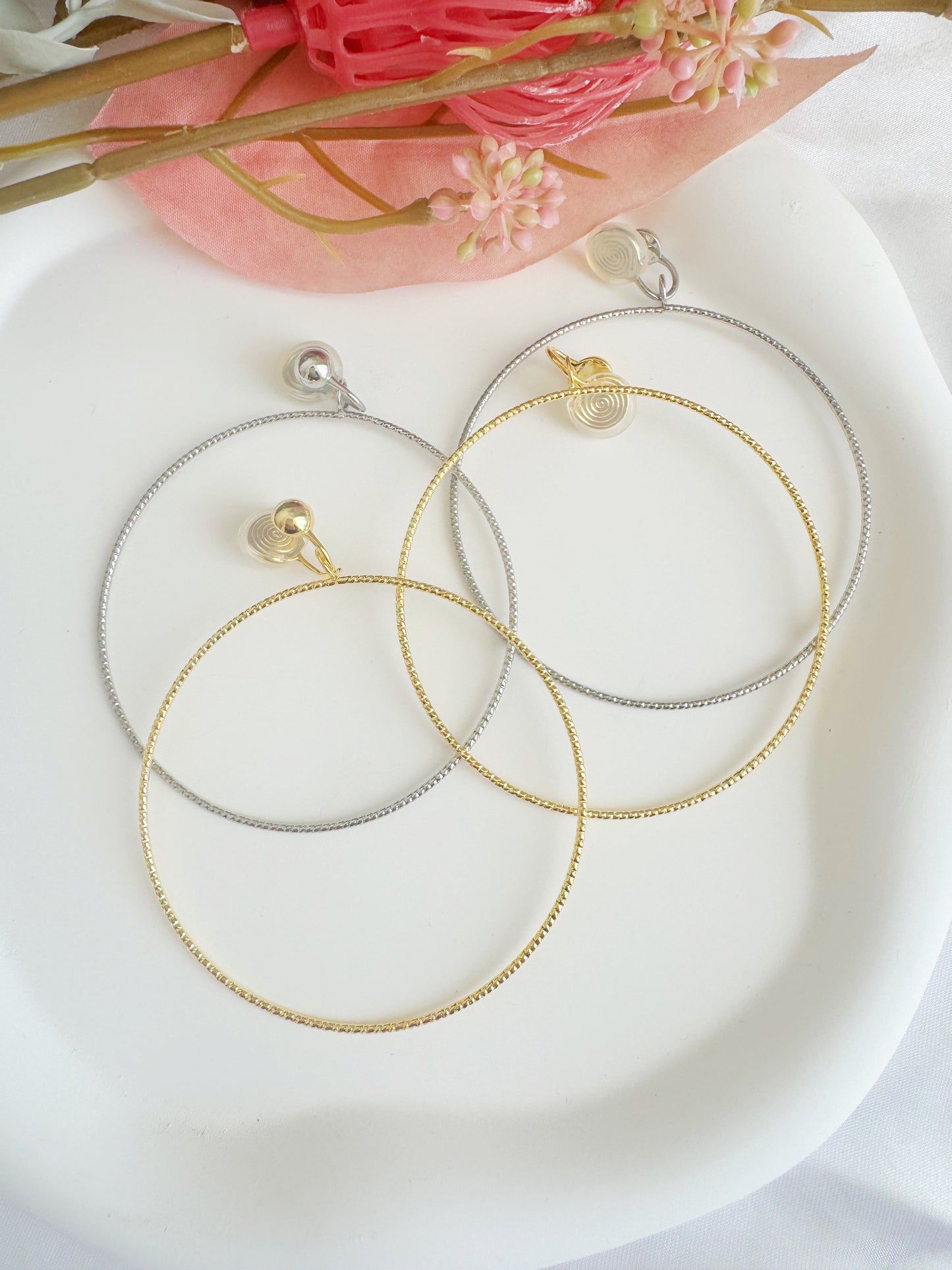 Large Hoop Clip-On Earrings – Gold/Silver Non-Pierced Ear Clips