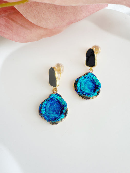 Midnight Blue Druzy Clip-On Earrings – Blue Non-Pierced Ear Clips