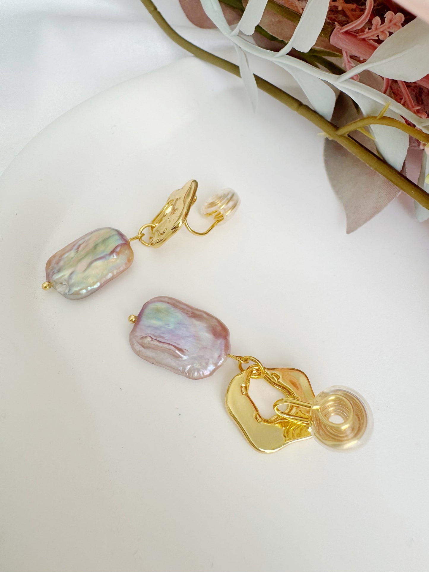 Baroque Pearl Clip-On Earrings – Pink Pearl Non-Pierced Ear Clips