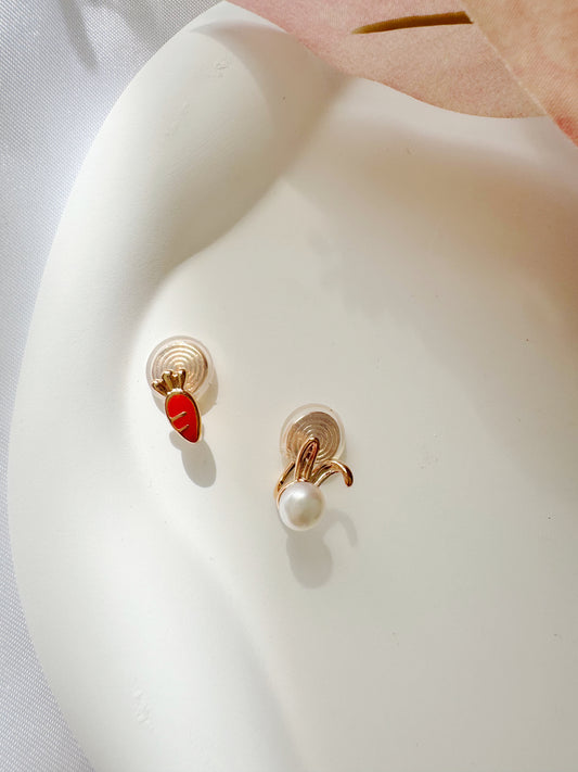 Mismatched Carrot and Pearl Bunny Clip-On Earrings – Non-Pierced Ear Clips