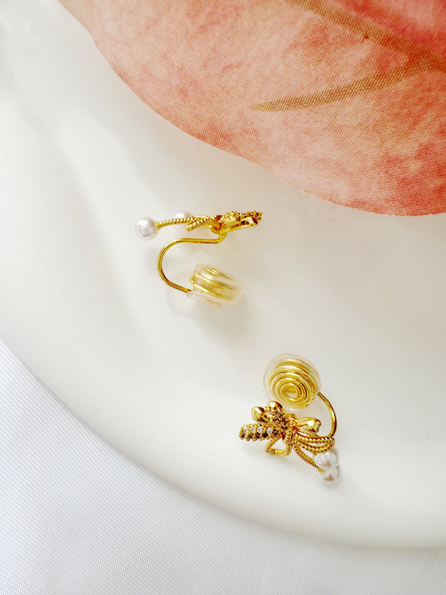 Gold Bow Pearl Clip-On Earrings – Non-Pierced Ear Clips