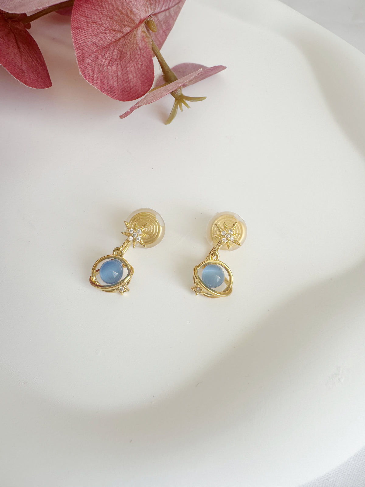 Blue Planet Dangle Clip-On Earrings – Gold Non-Pierced Ear Clips