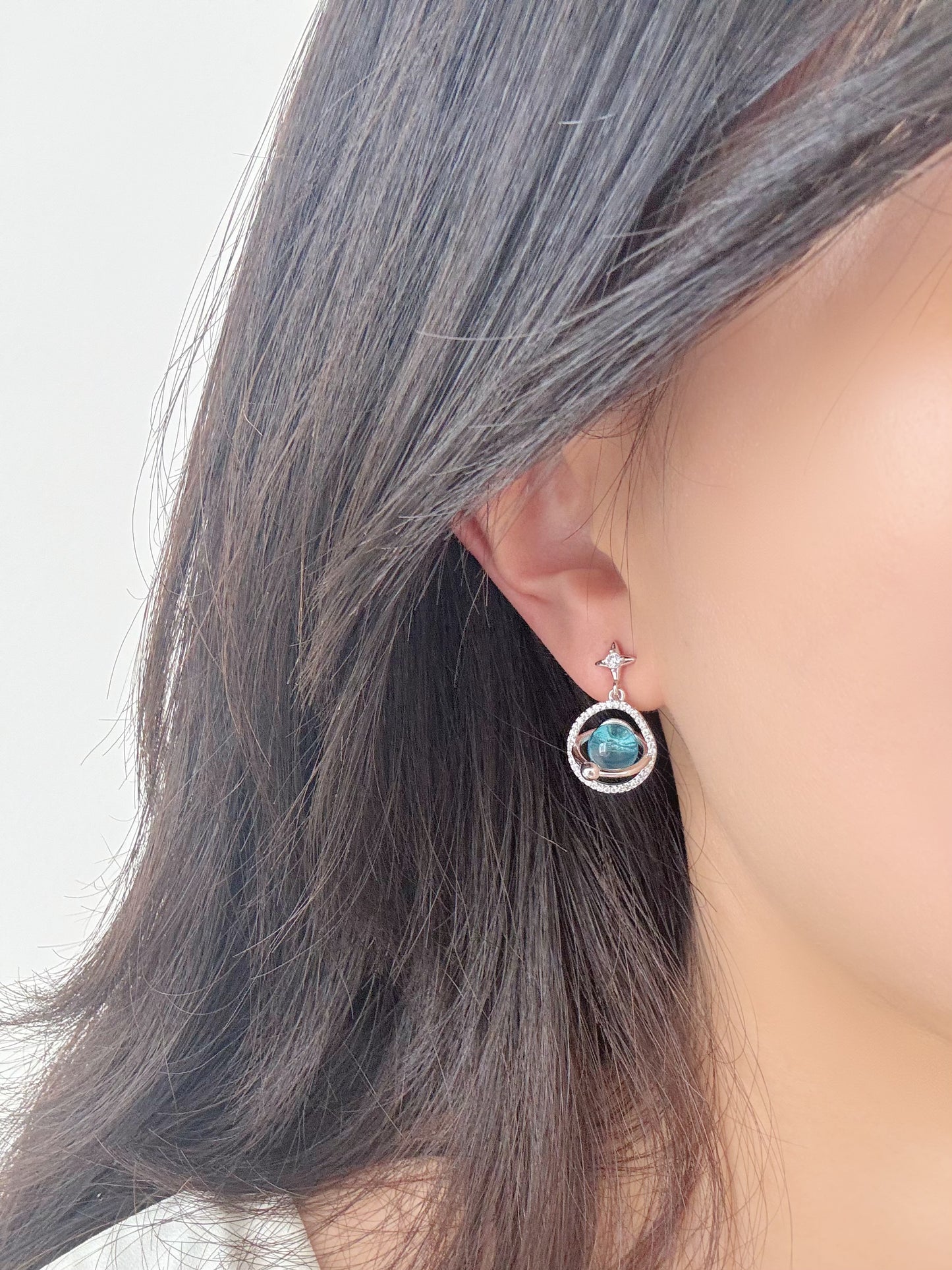Blue Planet Dangle Clip-On Earrings – Silver Non-Pierced Ear Clips