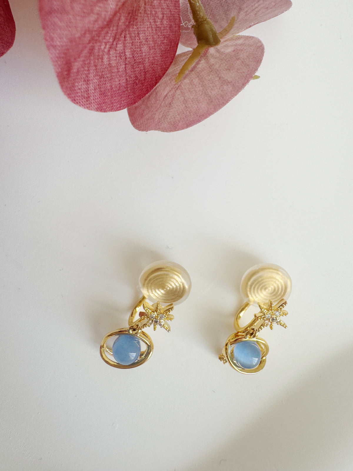 Blue Planet Dangle Clip-On Earrings – Gold Non-Pierced Ear Clips