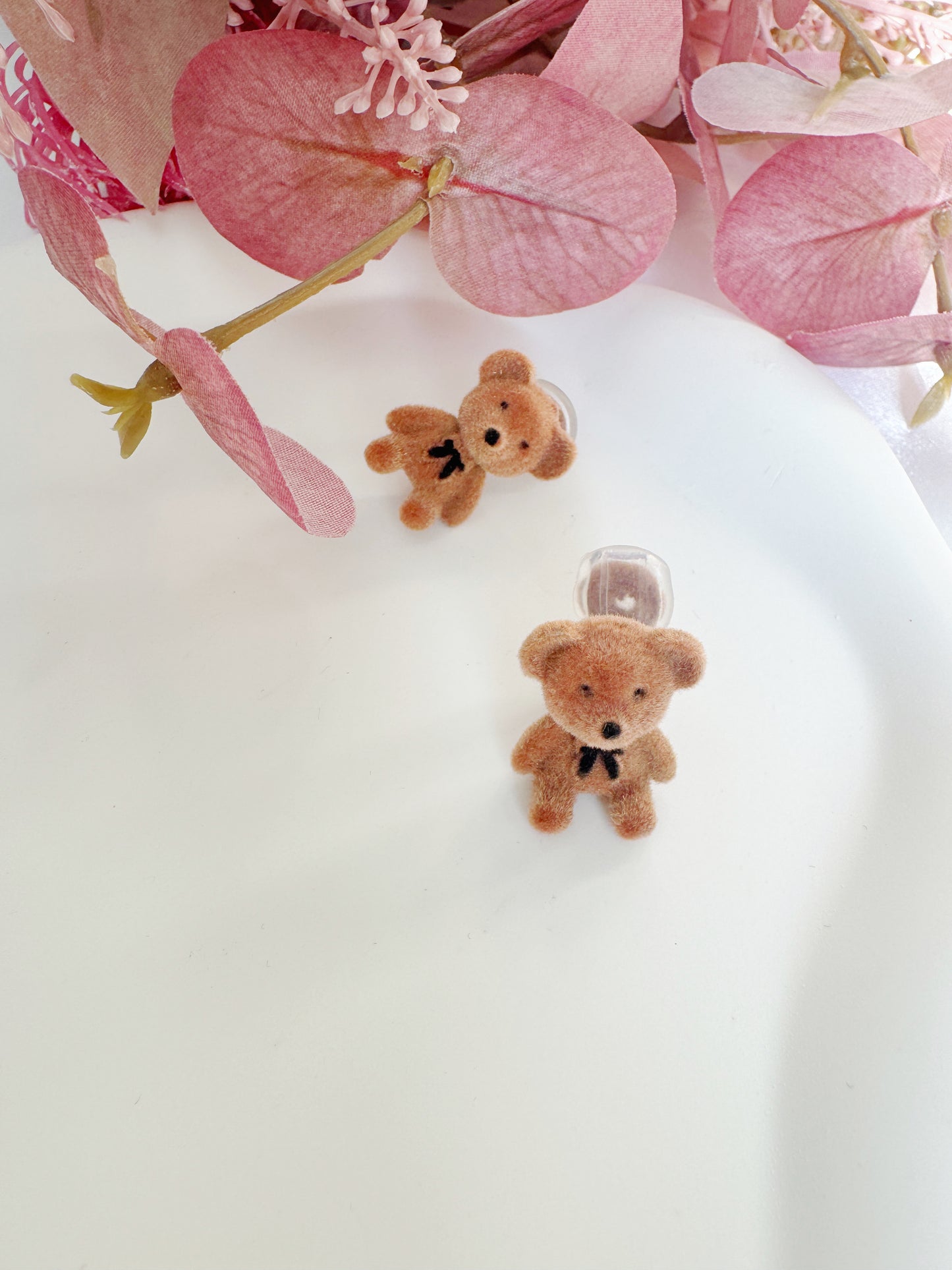 Cute Teddy Bear Clip-On Earrings – Kawaii Non-Pierced Ear Clips
