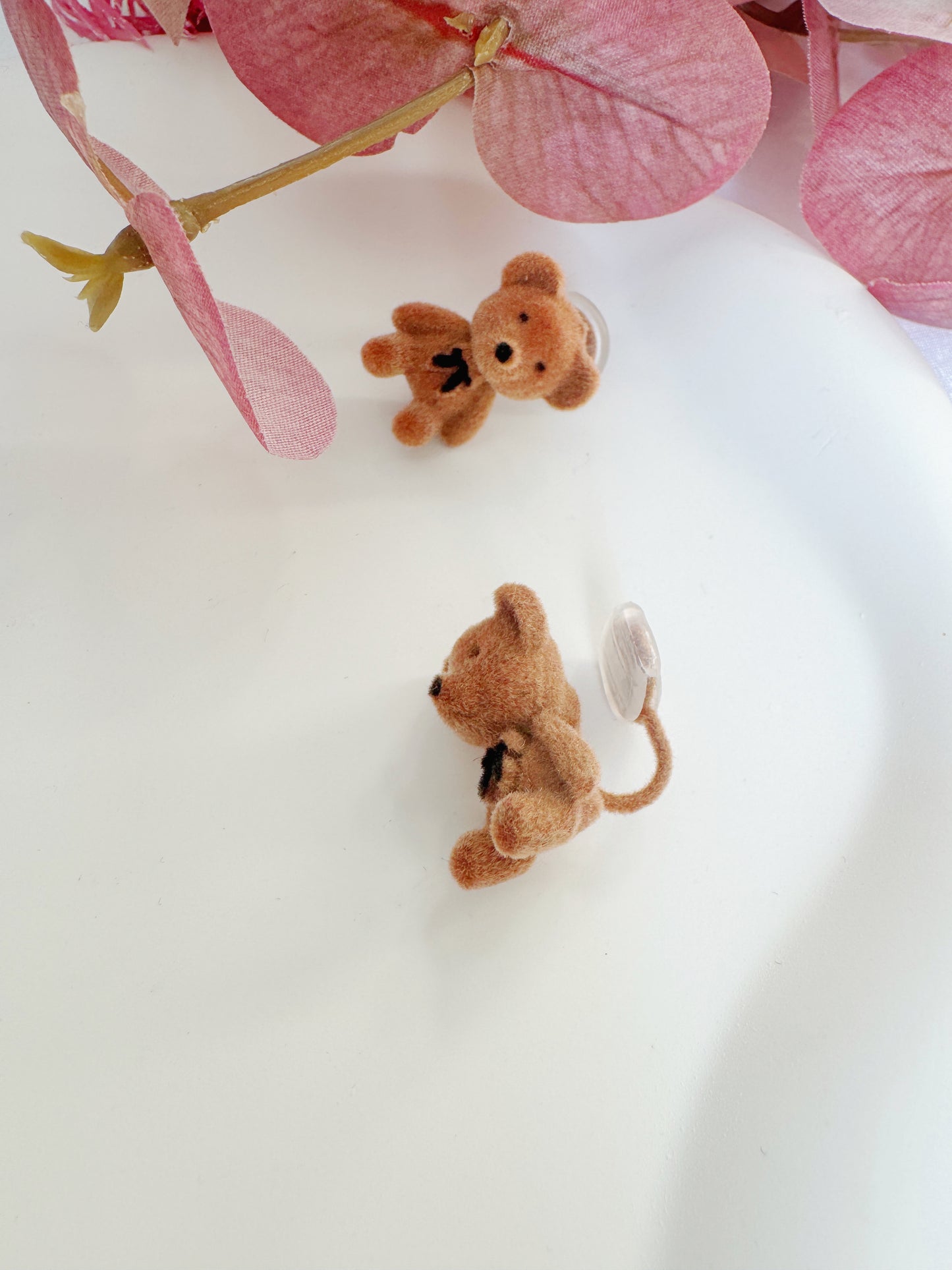 Cute Teddy Bear Clip-On Earrings – Kawaii Non-Pierced Ear Clips