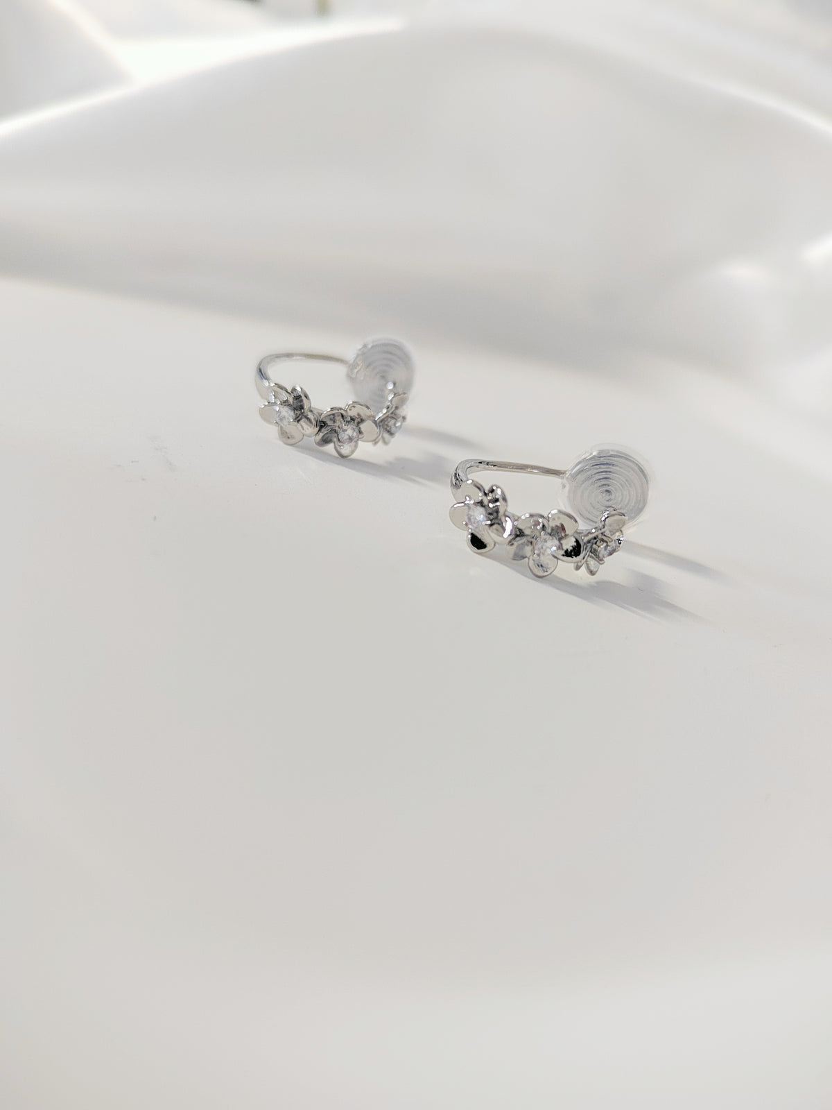 Silver Flowers Hoop Clip-On Earrings - Non-Pierced Ear Clips