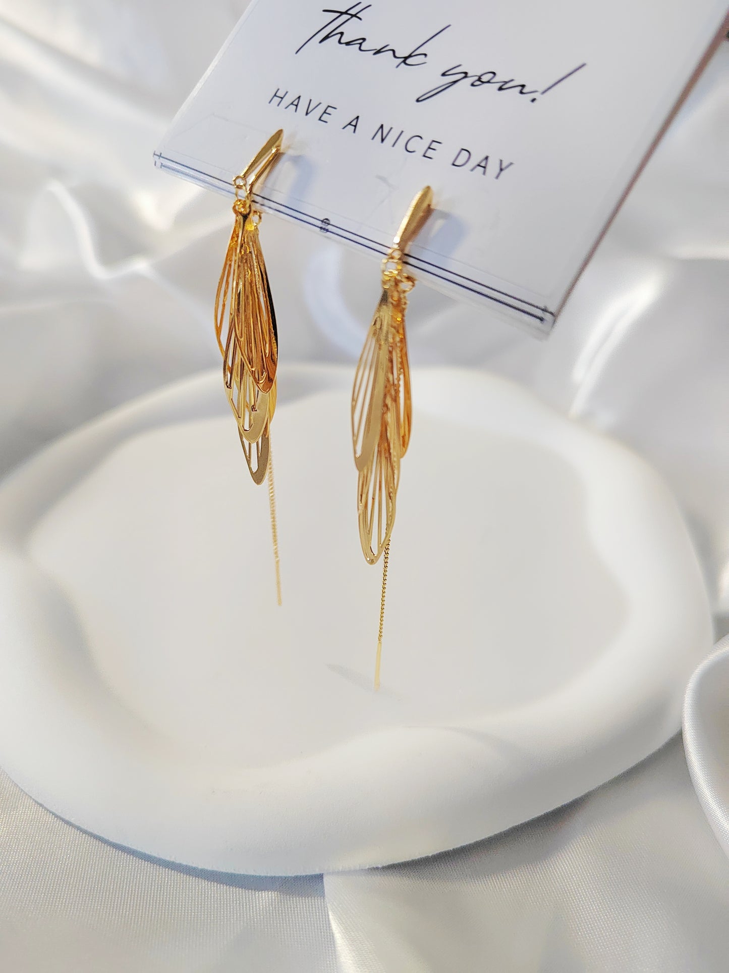 Gold/Silver Leaf Tassel Clip-On Earrings – Gold/Silver Non-Pierced Ear Clips