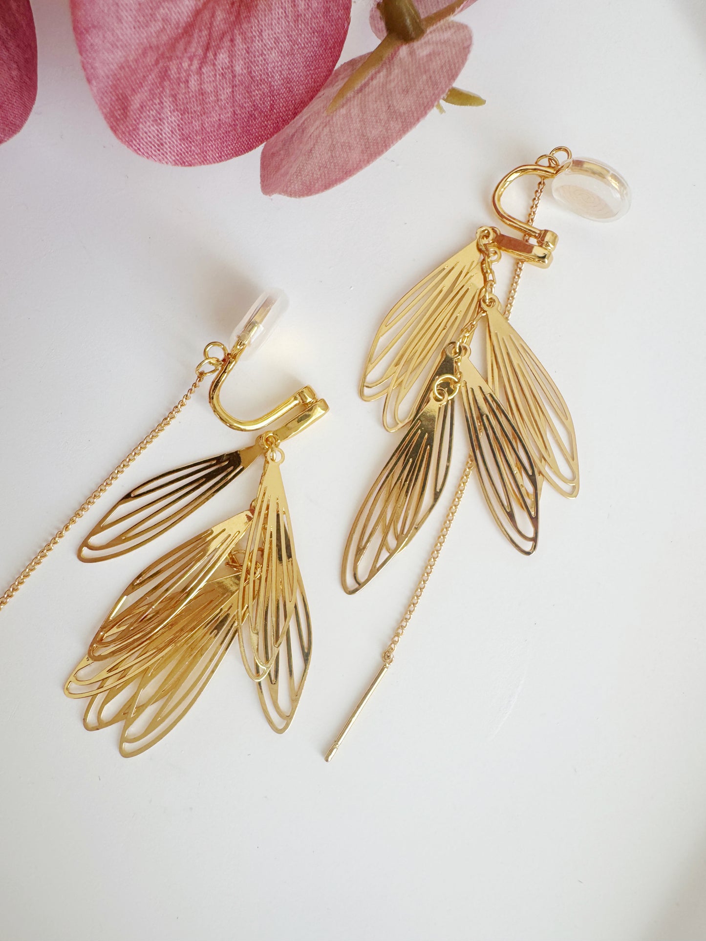 Gold/Silver Leaf Tassel Clip-On Earrings – Gold/Silver Non-Pierced Ear Clips
