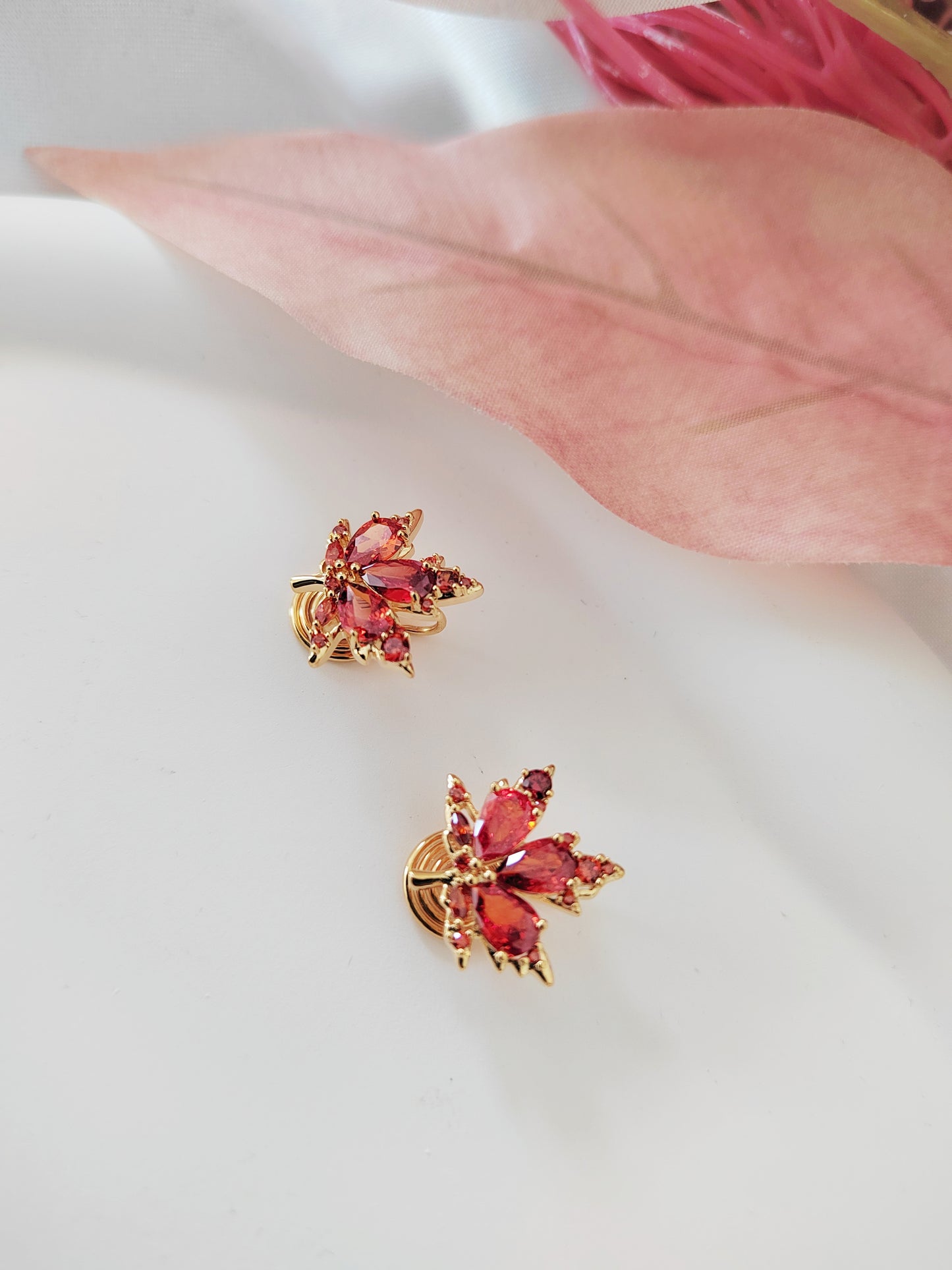 Maple Leaf Clip-On Earrings-Non-Pierced Ear Clips