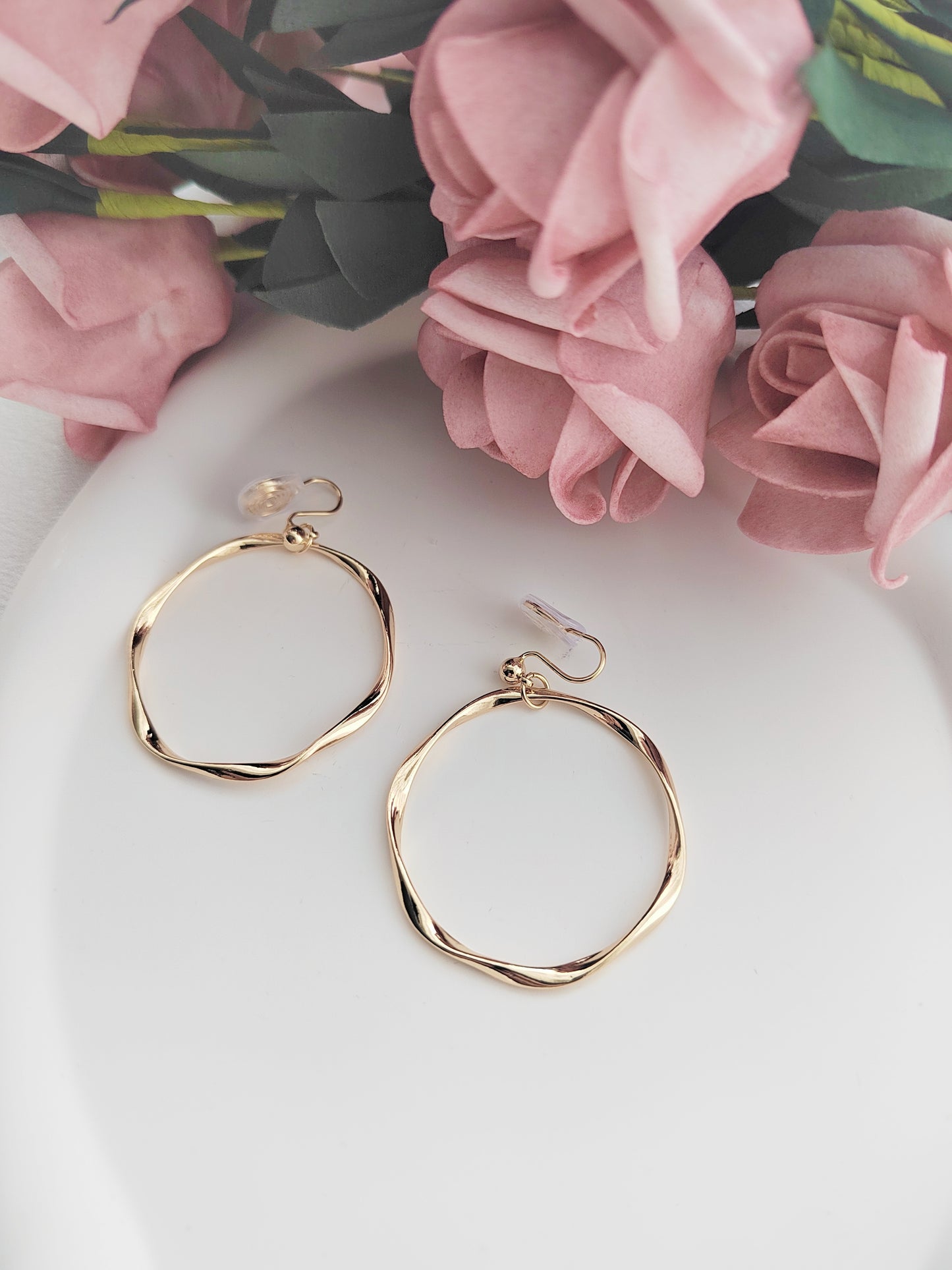 Golden/Silver Hoop Clip-On Earrings -Pierced Ear Clips