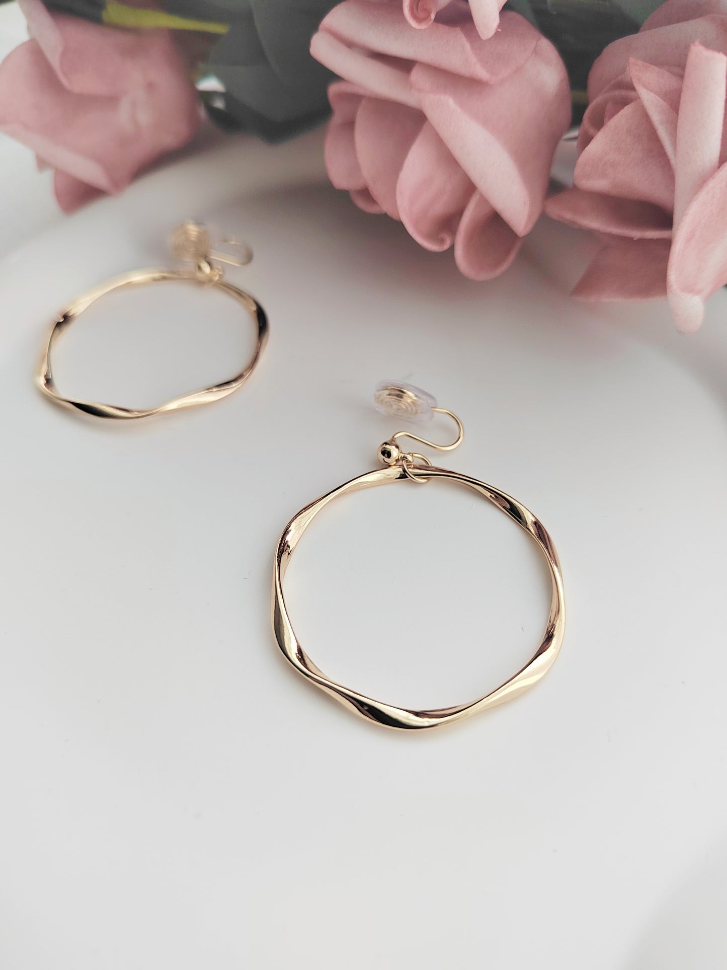 Golden/Silver Hoop Clip-On Earrings -Pierced Ear Clips