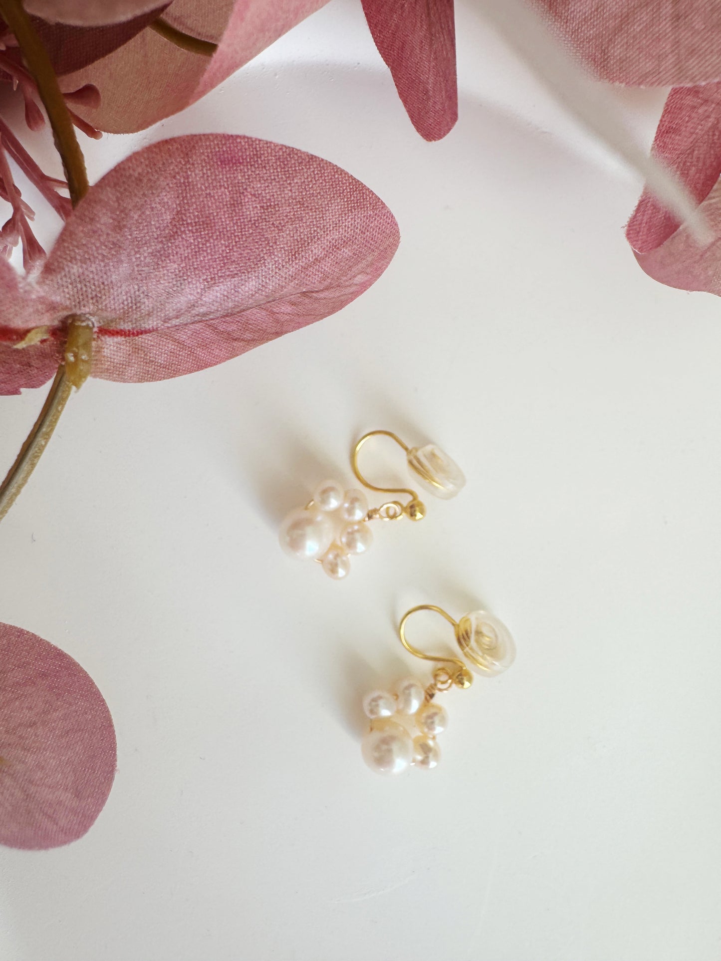 Minimalist Pearl Cluster Clip-On Earrings - Non-Pierced Ear Clips