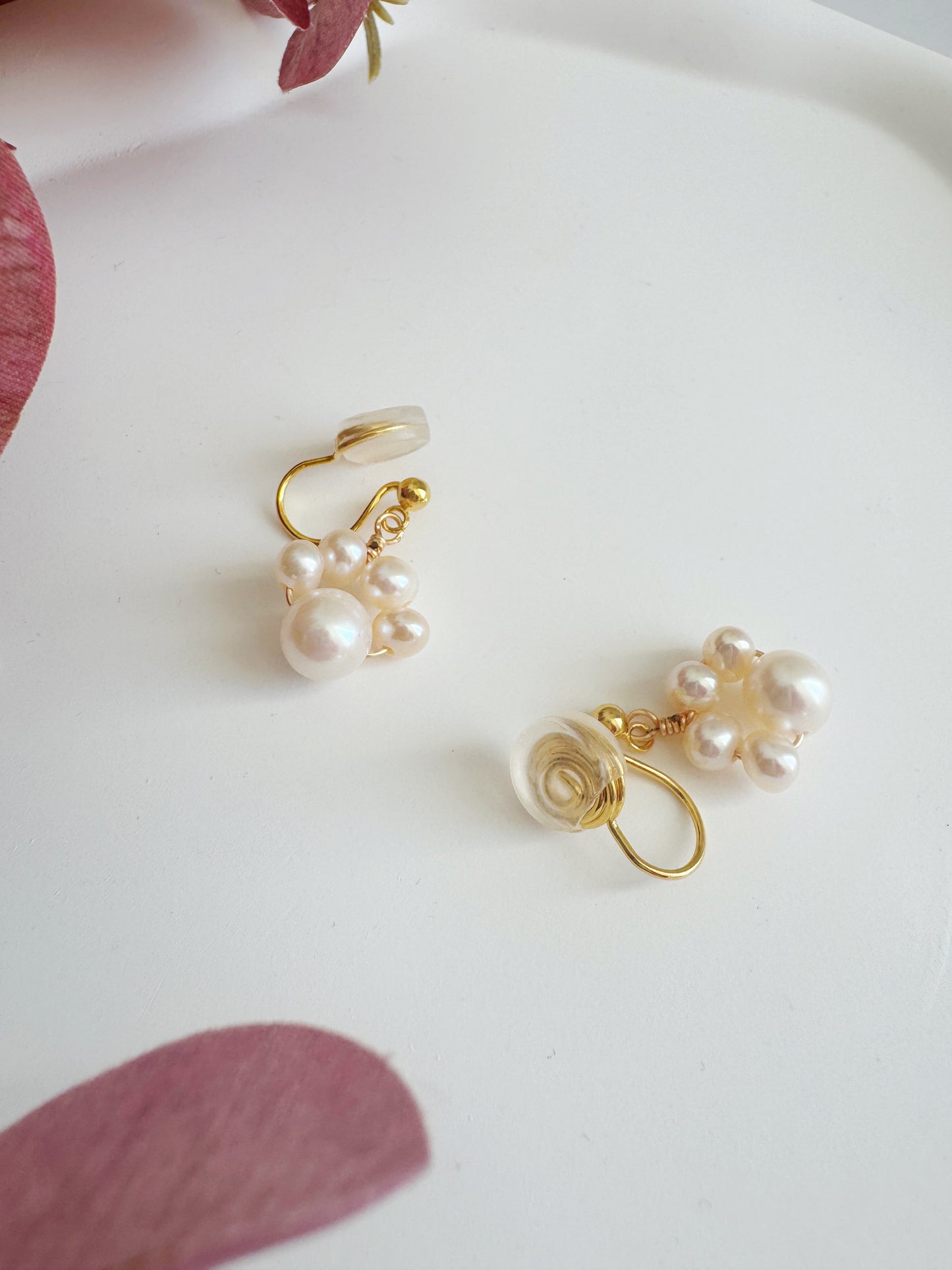 Minimalist Pearl Cluster Clip-On Earrings - Non-Pierced Ear Clips