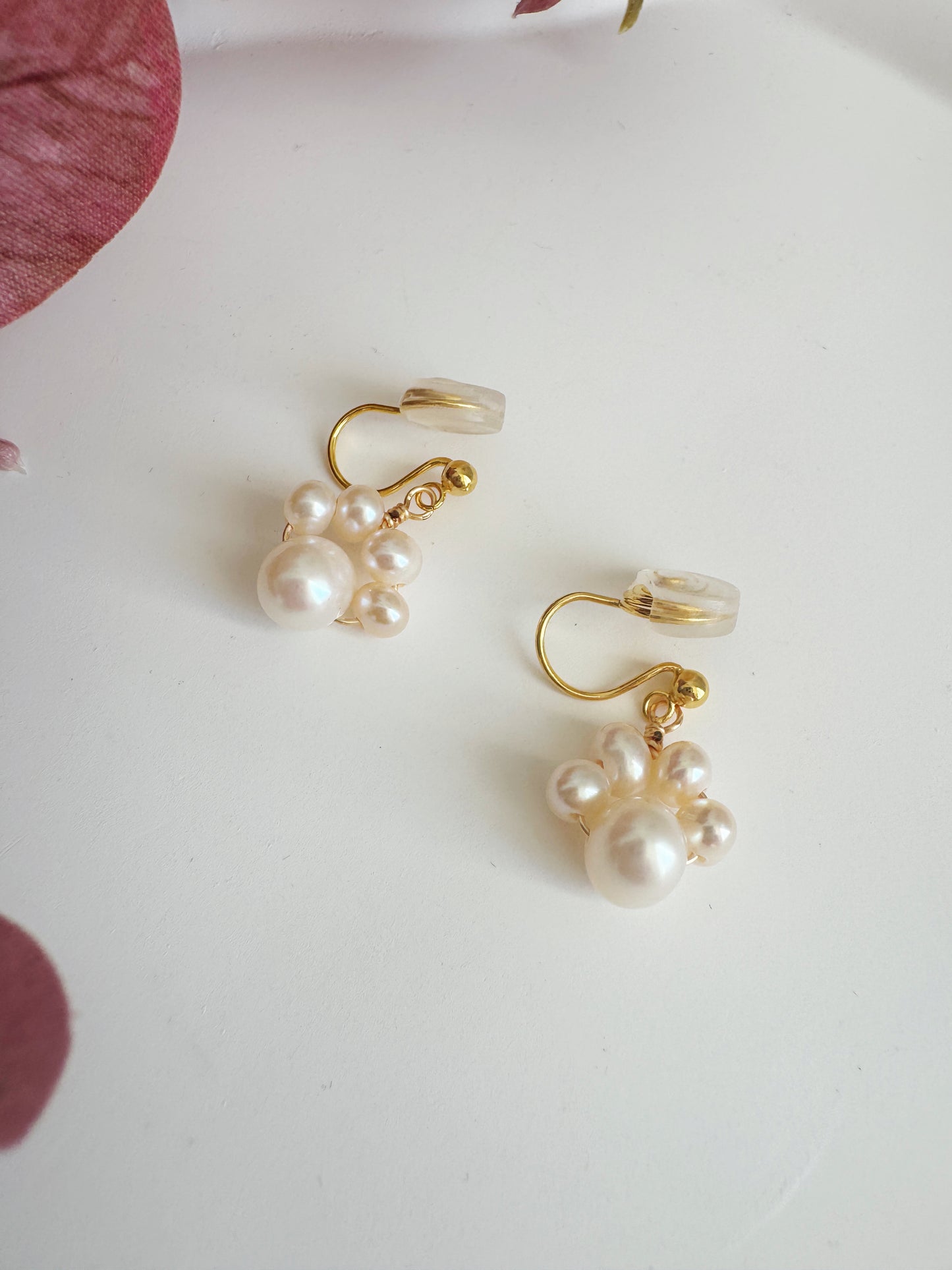 Minimalist Pearl Cluster Clip-On Earrings - Non-Pierced Ear Clips