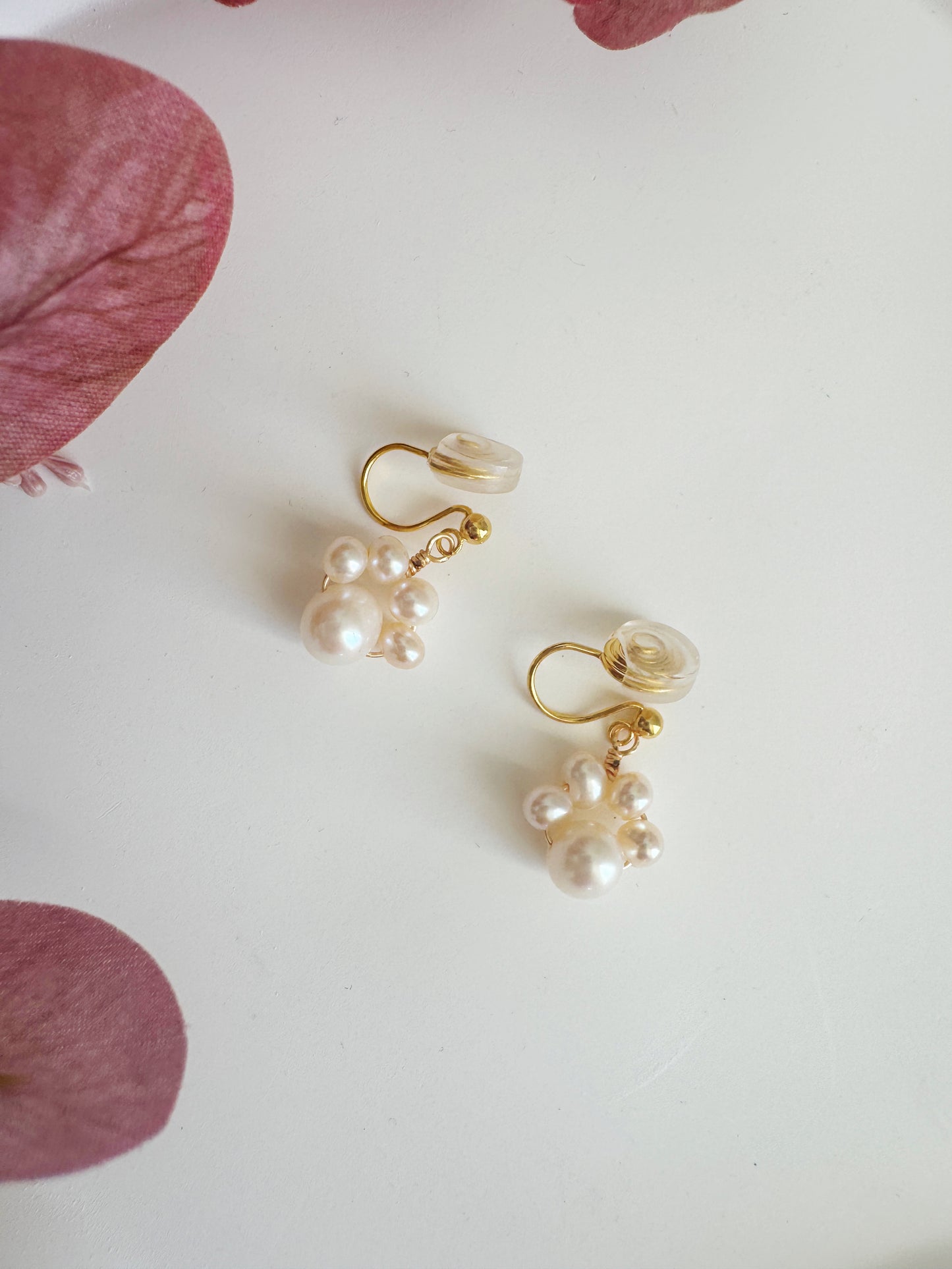 Minimalist Pearl Cluster Clip-On Earrings - Non-Pierced Ear Clips