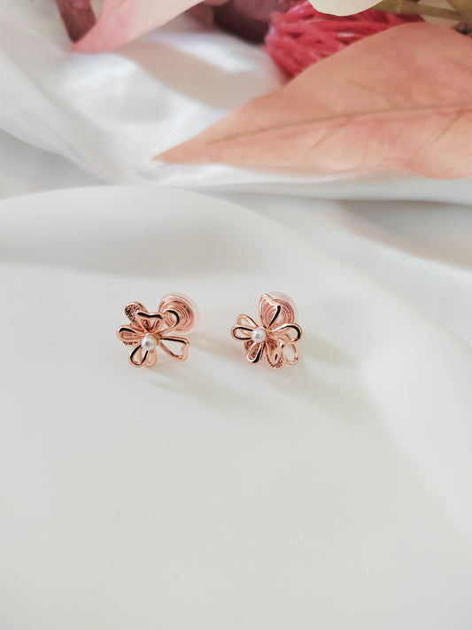 Rose Gold Sakura Clip-On Earrings – Pink Floral Non-Pierced Ear Clips