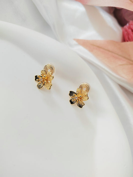 Gold Sakura Clip-On Earrings – Gold Floral Non-Pierced Ear Clips