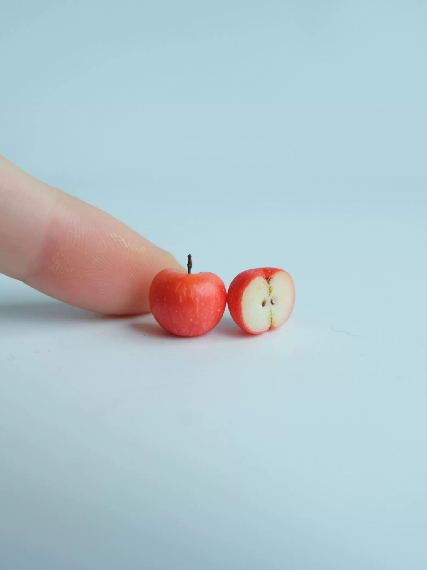 Mini Red/Green Apple Clip-On Earrings – Polymer Clay Stud Non-Pierced Ear Clips