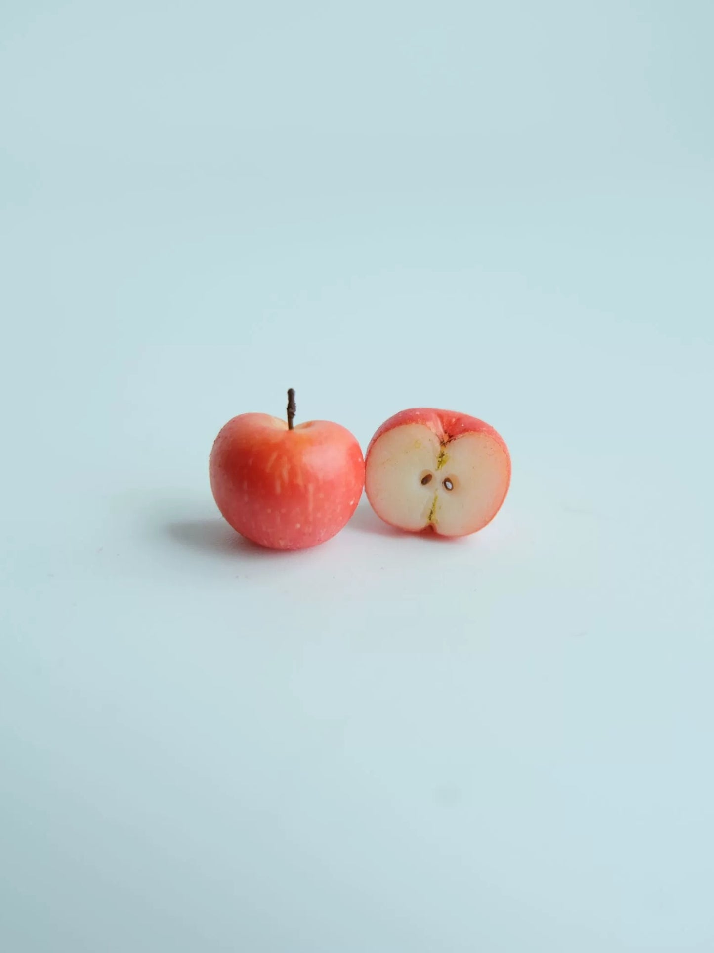 Mini Red/Green Apple Clip-On Earrings – Polymer Clay Stud Non-Pierced Ear Clips